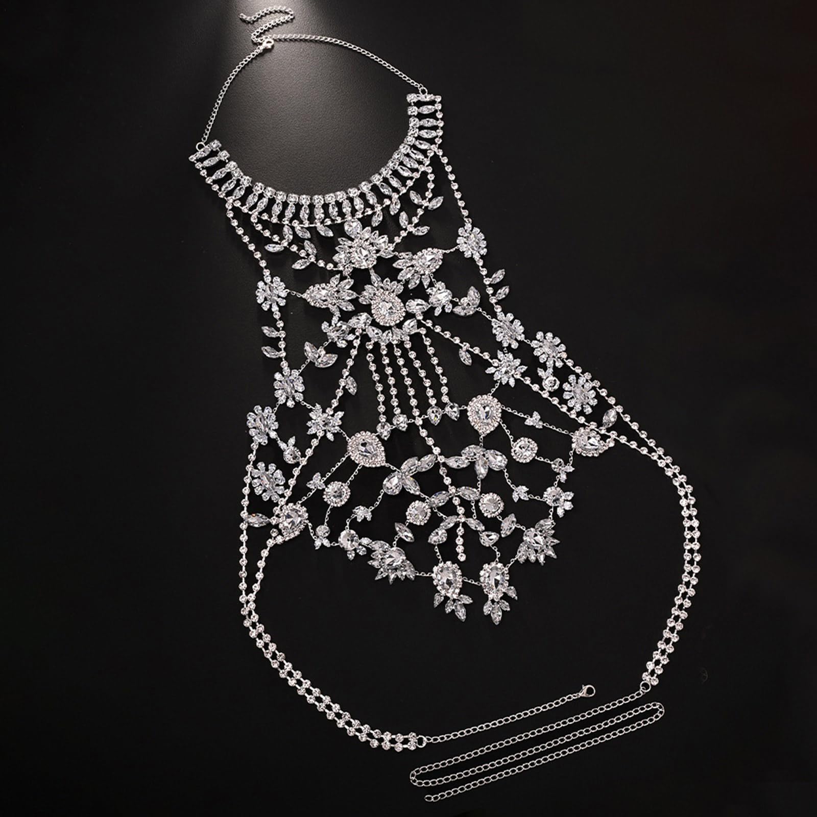 Squisita catena per il corpo collana a strati Elegante strass collare gioielli per matrimonio foto palcoscenico spettacolo strass corpo