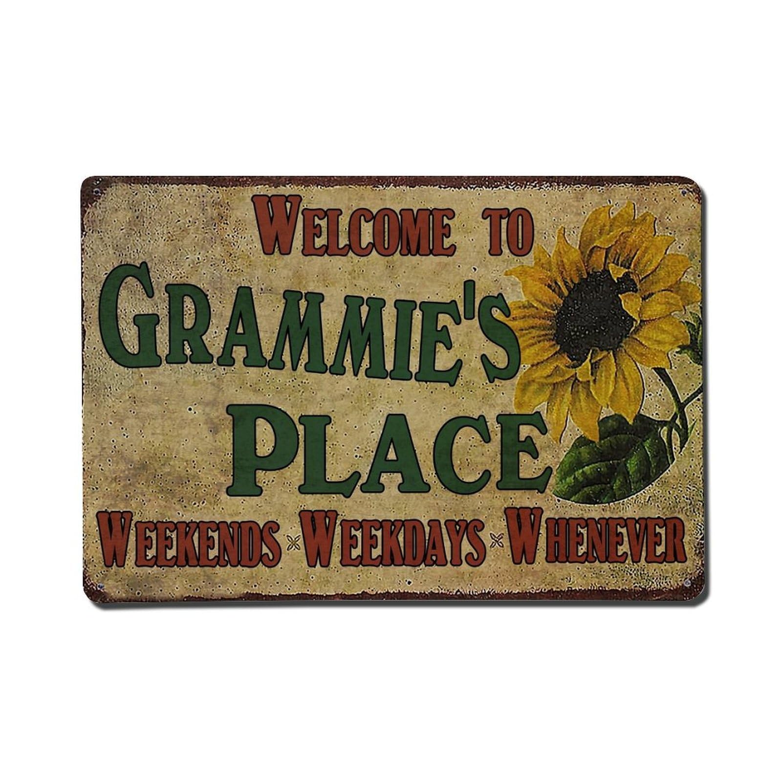 Welcome To Grammie's Place Sunflower Sign Tin Sign Metal Poster Vintage Metal Signs for Home Man Cave Bar Cafe Kitchen laundry room Wall Decorations Gift 8x12Inch