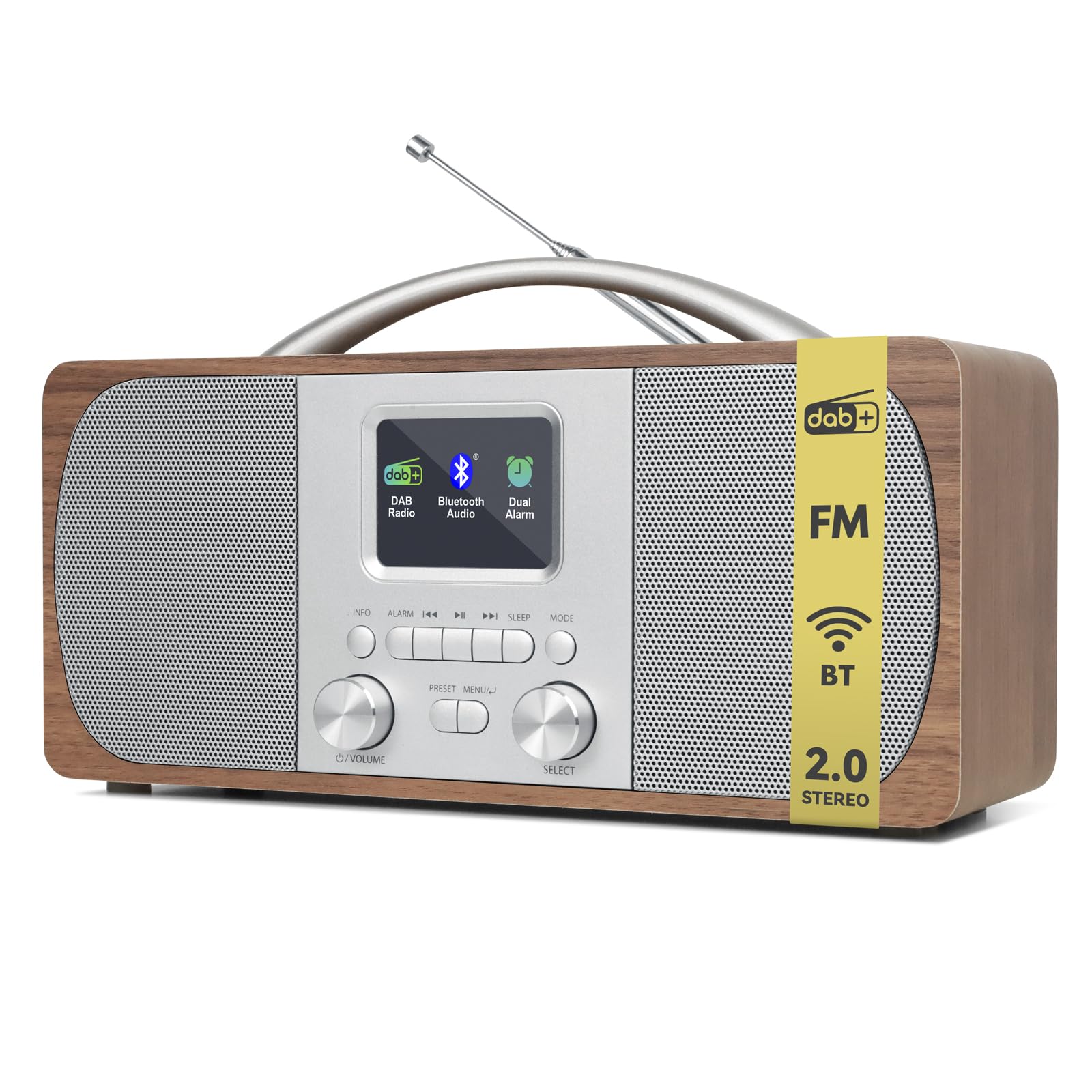 LEMEGA DR6 Poste Radio Stereo DAB/DAB+ Numérique avec Bluetooth, FM, Radio Réveil - Noyer