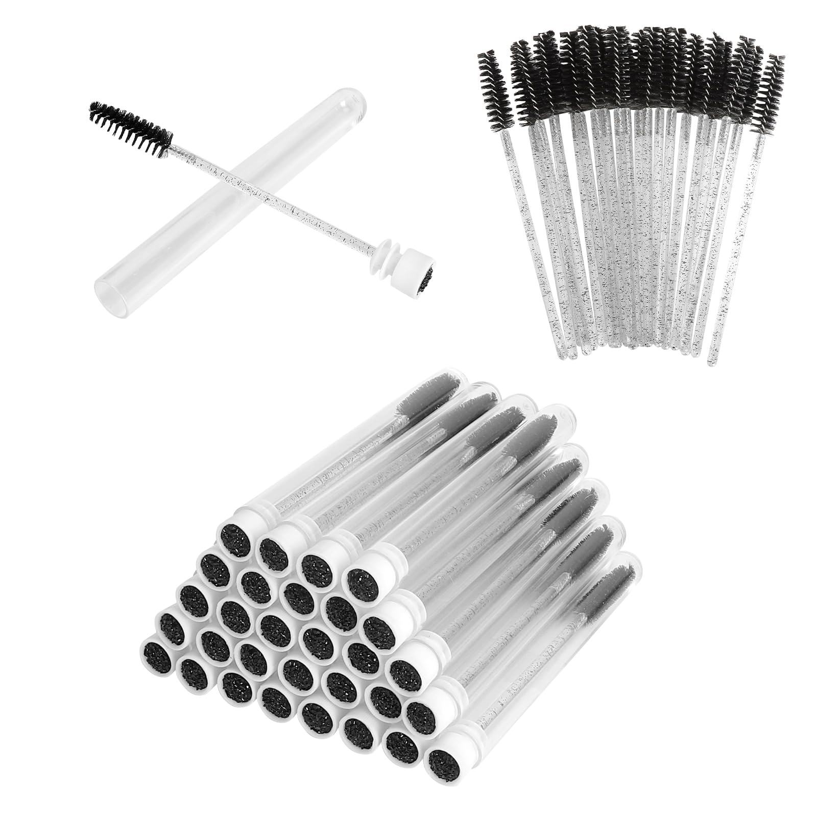 30 Pezzi Scovolino Ciglia con Tubo, Scovolini Mascara Neri in Stile Cristallo, Spazzola per Extension Ciglia, per Ciglia e Sopracciglia, Accessorio Trucco Portatile