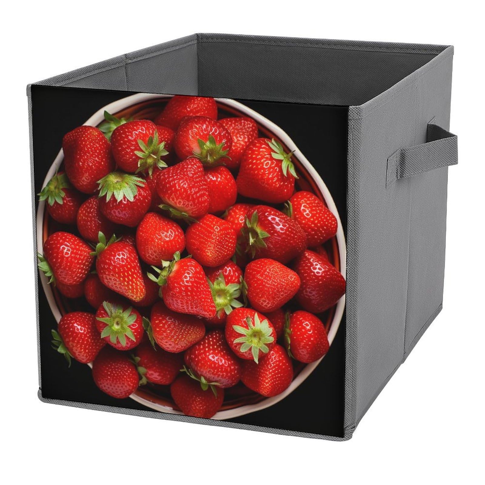NONHAI Collapsible Storage Bins with Dual Handles Fabric Storage Basket Foldable Cubes Organizer Baskets Strawberries in Bowl Storage Boxes for Organizing Clothing Cube Storage Organizer Bins