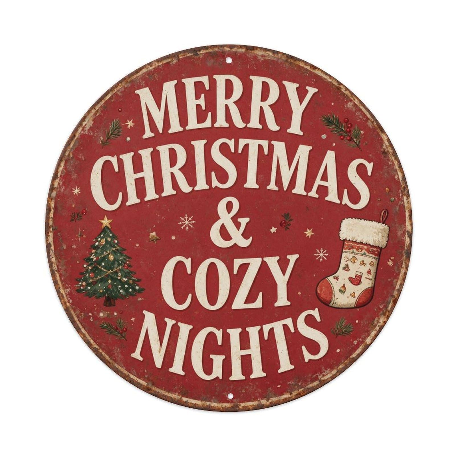 Merry Christmas & Cozy Nights Metal Tin Sign Plaque