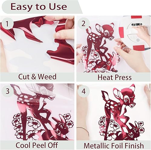 Miniatura 4 de GIRAFVINYL Vinilo holográfico de transferencia de calor, 12 pulgadas x 8 pies, vinilo metálico suave color burdeos para planchar en camisetas