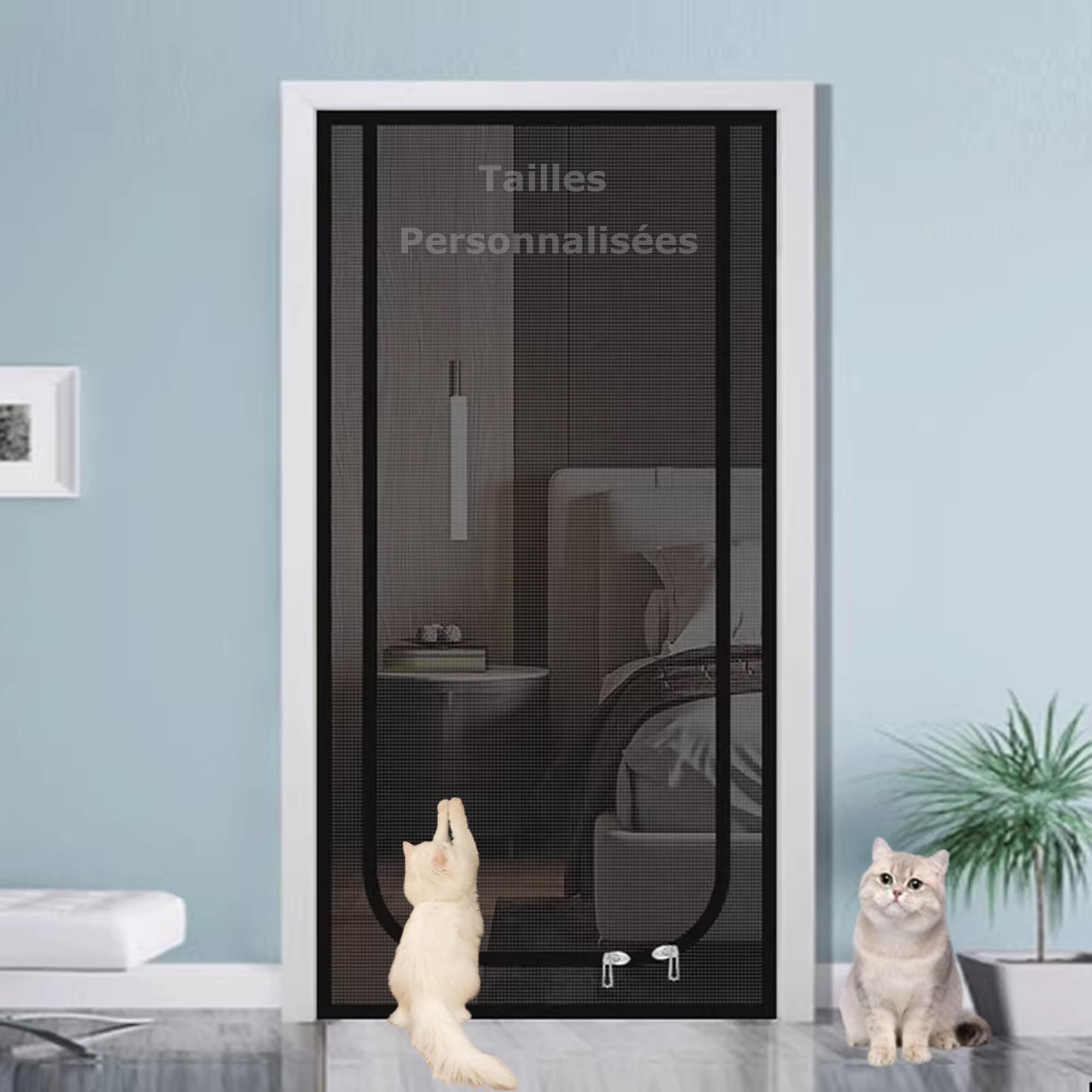 Porte moustiquaire pour chat sur mesure filet résistant fermeture éclair 140x240cm