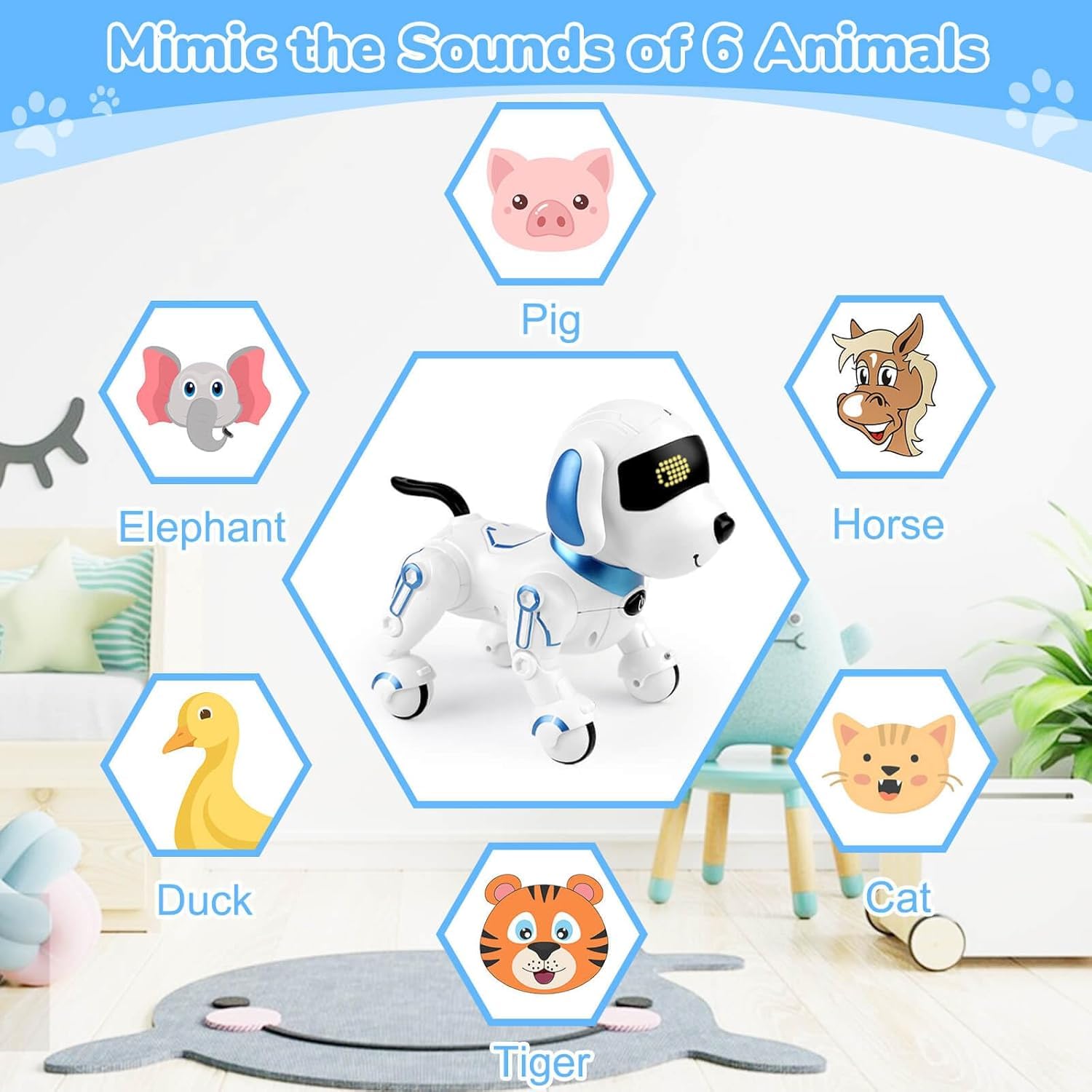 KING FORU Remote Control Robot Dog Toy, Interactive RC Dog Robot for Kids, Programmable Smart & Dancing Toy, Imitates Animals with Sound & LED Eyes, Fun Mini Pet Robot for Children 1