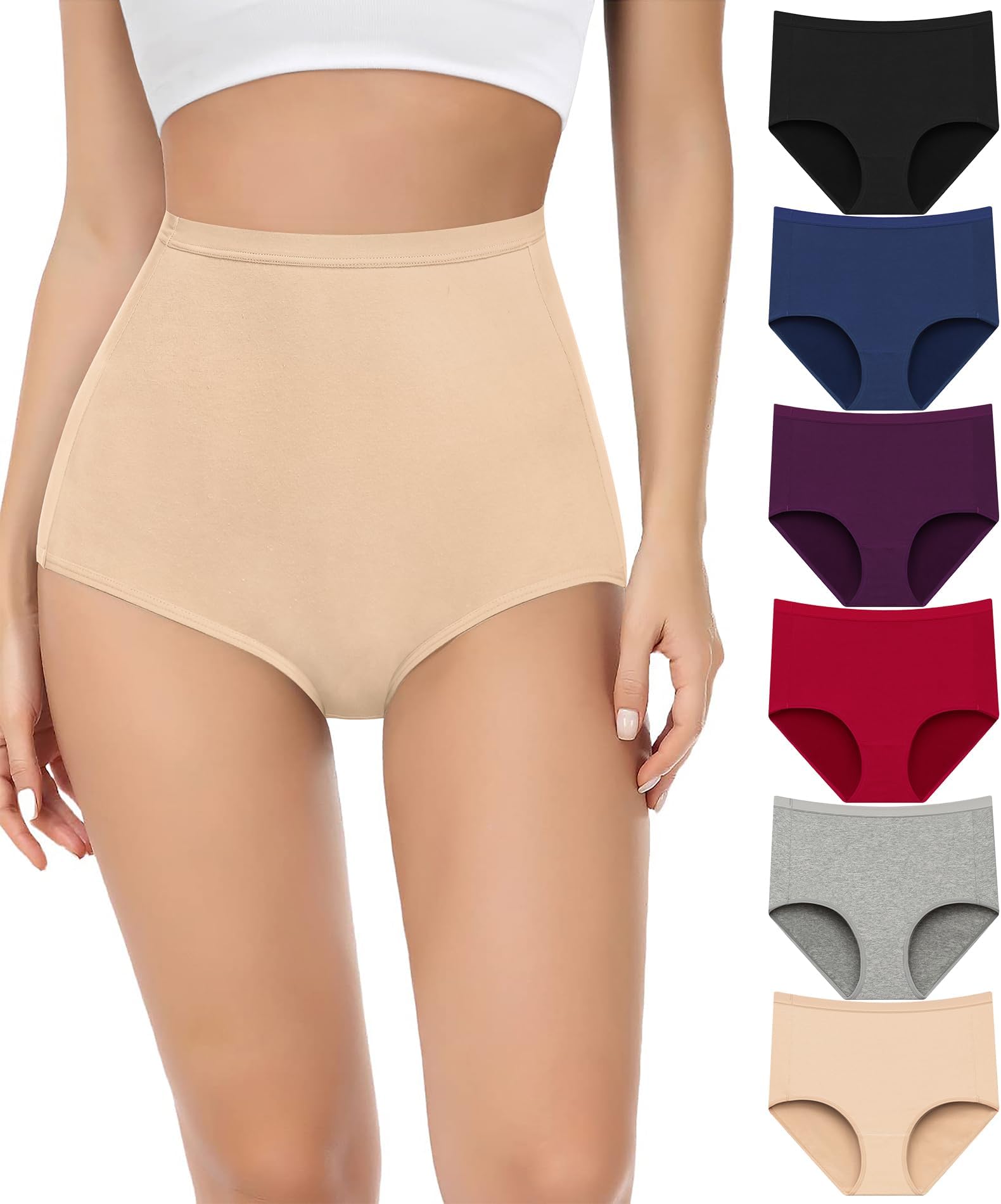 EnvlonWomens Underwear High Waisted Cotton Soft Stretch Ladies Briefs Panties for Women Regular and Plus Size