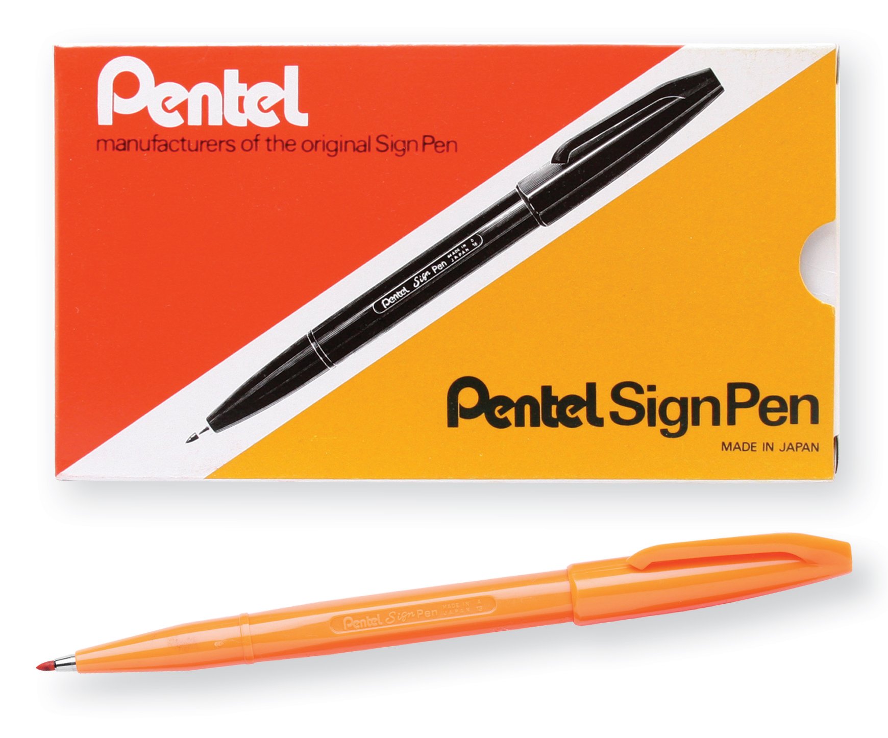 Amazon | Pentel Sign Pen Fibre-Tipped Pen, Orange Ink, Box