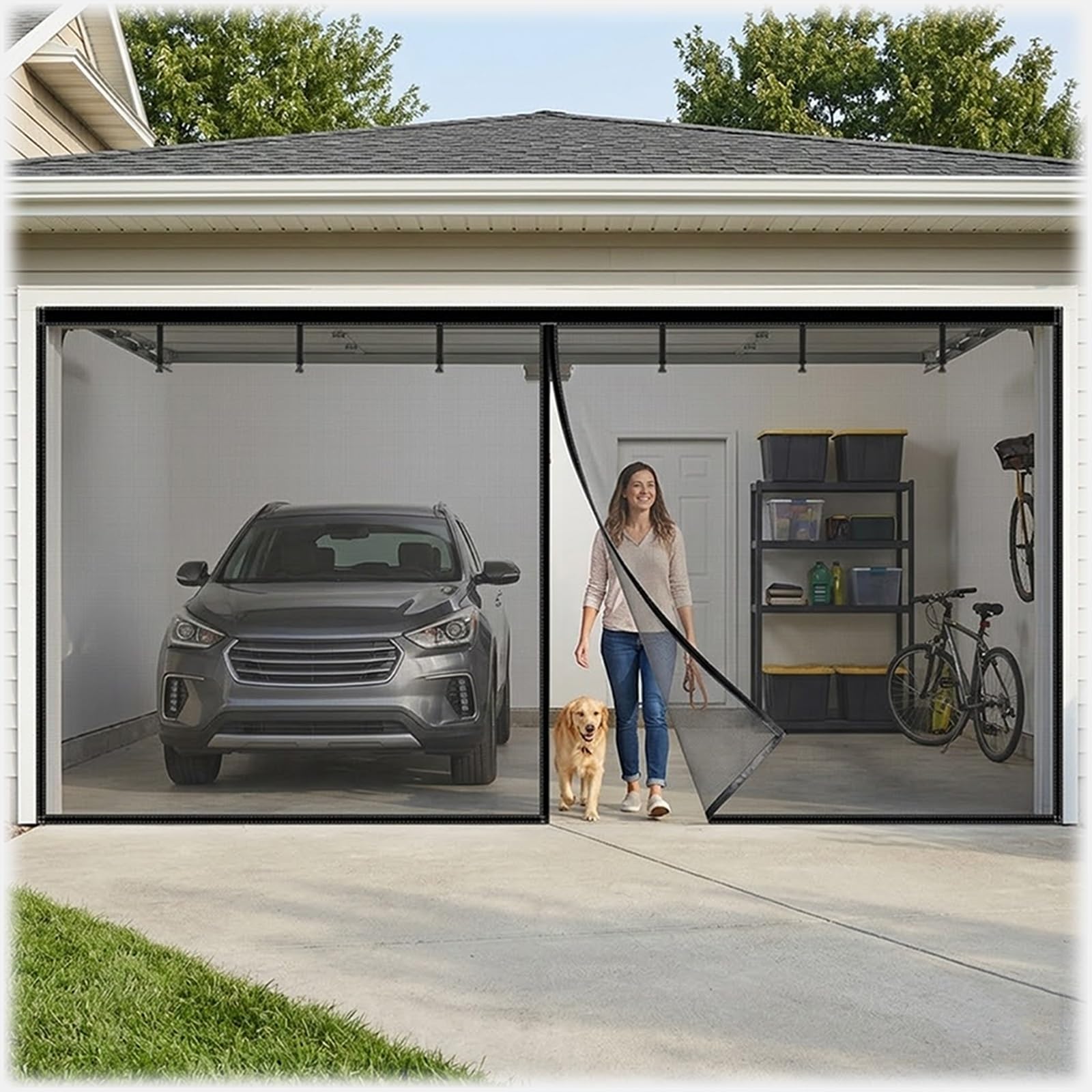 Moustiquaire magnétique pour garage rideau moustiquaire blanc 305x213cm filet anti-moustique