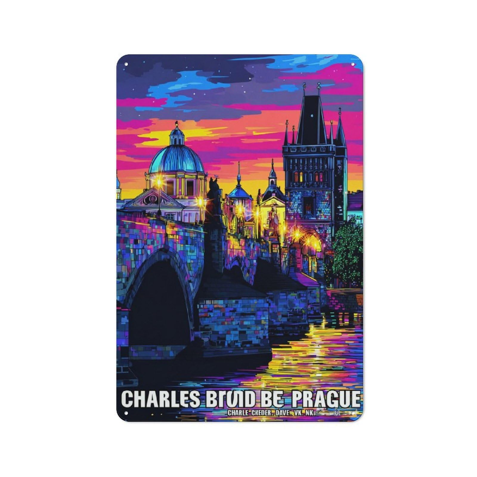 Junmoney Prague's Vibrant Night Sky Retro Metal Sign 30X20cm For Hobby Room Or Studio, Autumn Wall Decor For Creative Interior Collectors