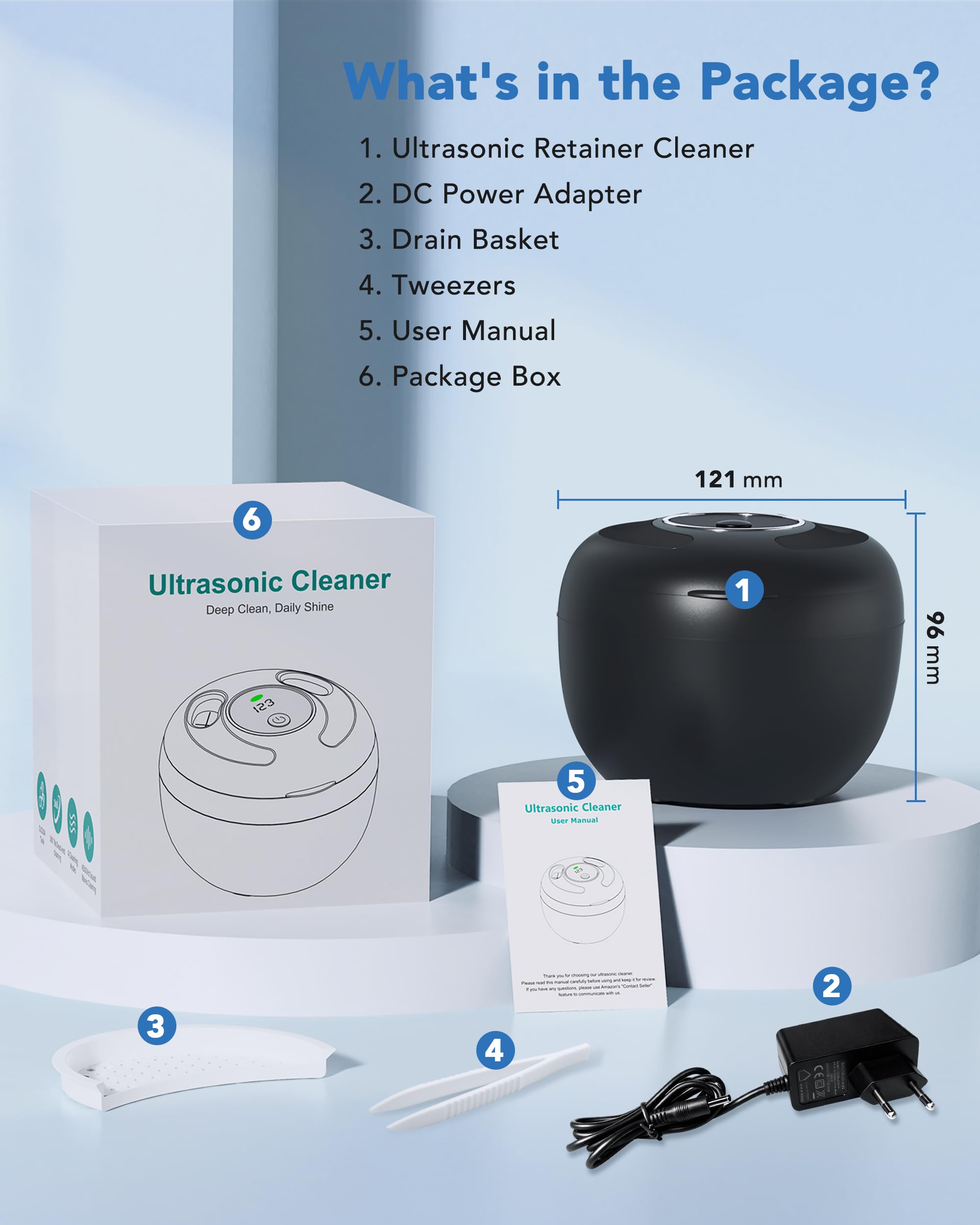 Nettoyeur Ultrasons Appareils Dentaires 45kHz Bac Ultrasons UV Lampe INOX 304 Ultrasonic Cleaner 200ML