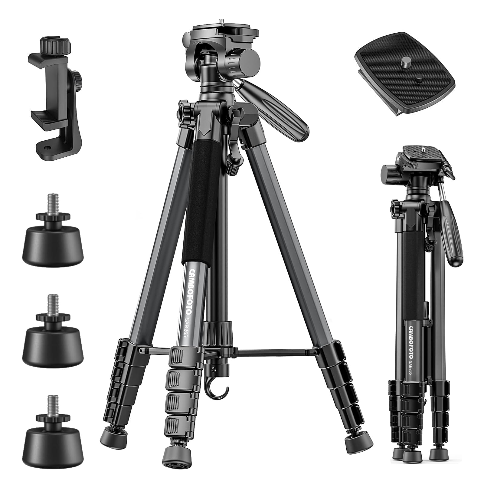 CAMBOFOTO 74" Aluminium Kamerastativ mit 360° Kugelkopf, 1/4 Schraubbefestigung, 4kg Belastbar, Schwarz