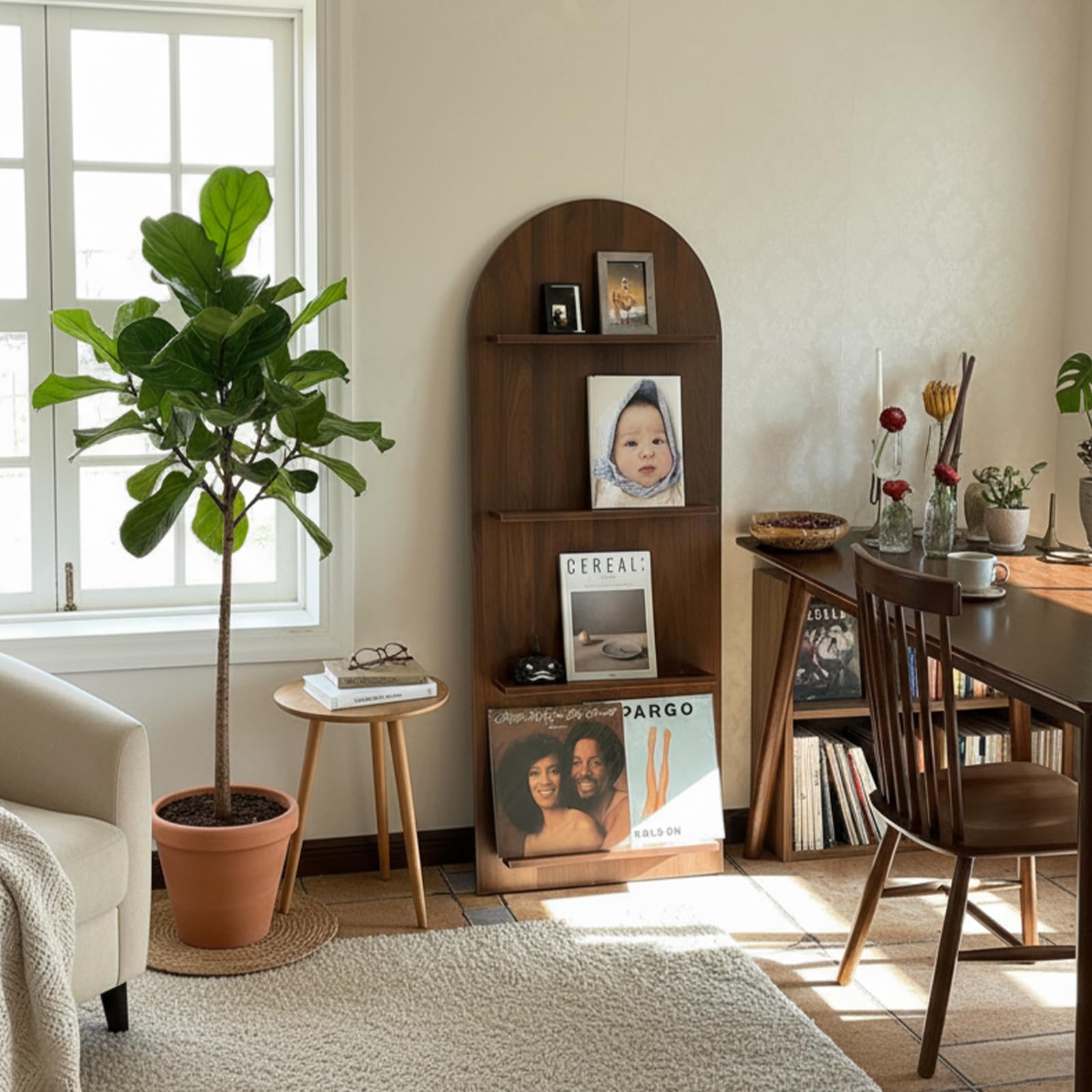JSWHYBD Boden-Zeitschriftenständer, 4-stufiger Holz-Prospektständer, Freistehendes Regal Einfacher Stil für Zuhause Ausstellung Büro, 58x180 cm Black