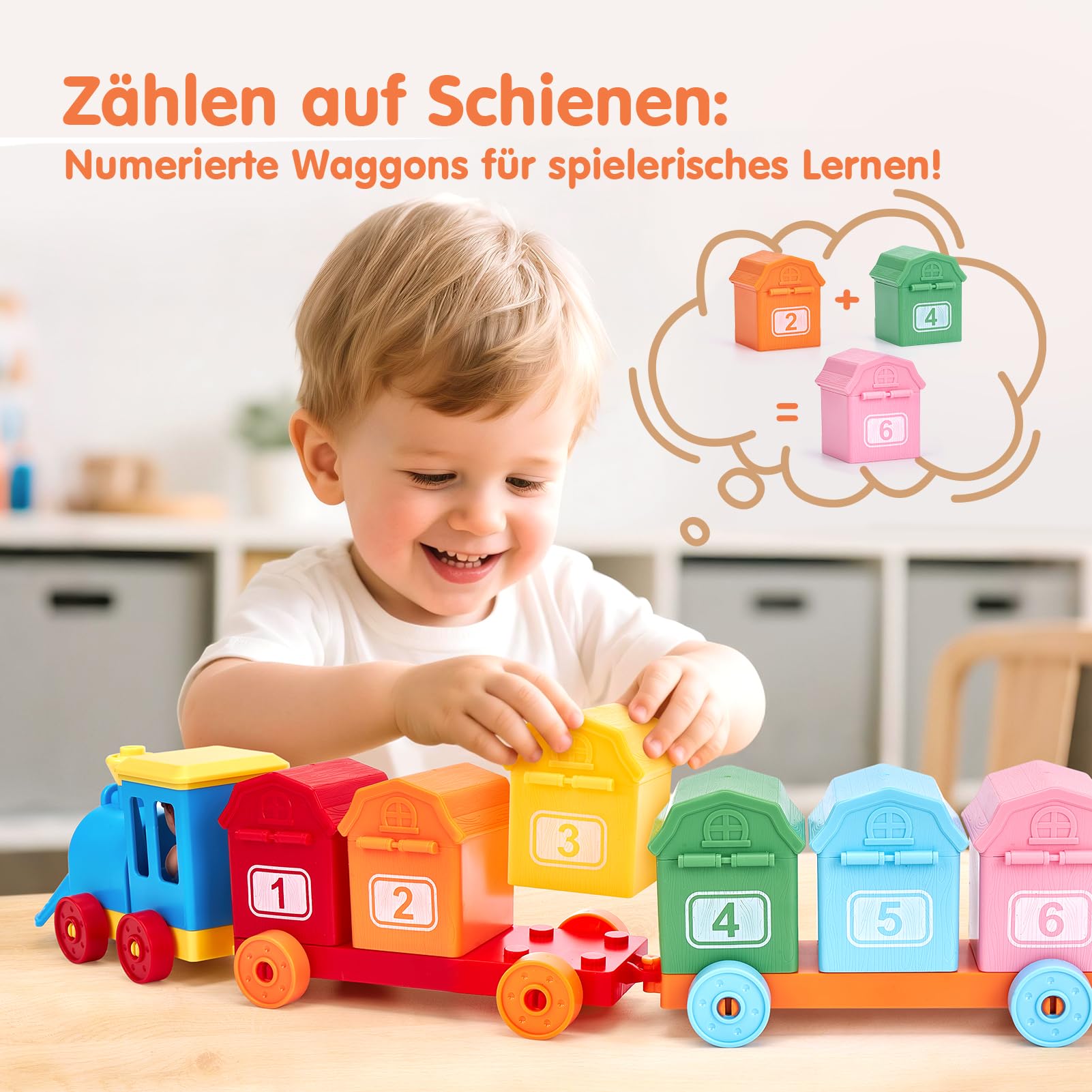 hahaland Bauernhof Montessori Spielzeug 2 Jahre mit Bauernhoftiere Fingerpuppen Schlüssel, Zug Spielzeug zum Zählen, Sortierspiel, Zuordnen, Kinderspielzeug ab 2 3 4 Jahre Geschenk für Junge Mädchen
