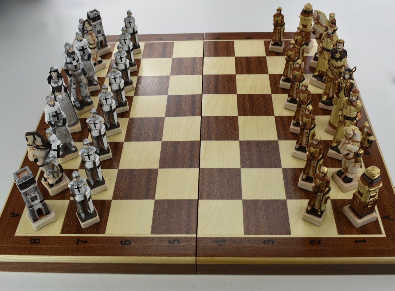 Woodeeworld Large Marble Grunwald Chess Set 60 x 60 Hand Painted