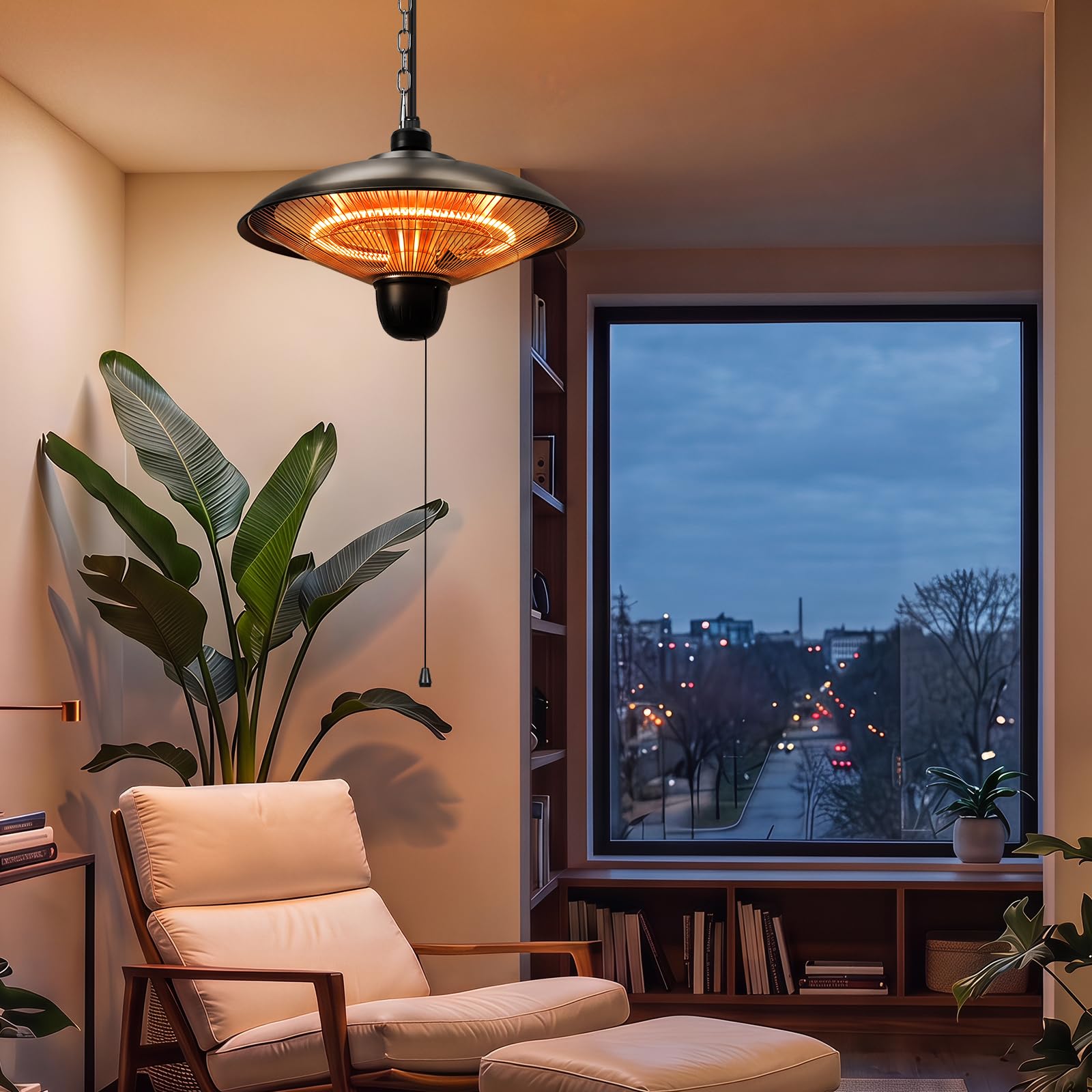 Grzejnik zewnętrzny 1800 W, 3 stopnie ogrzewania, IP55, węglowa rura grzewcza | Grzejnik tarasowy z wyłącznikiem pociągowym, na balkon, do pawilonu i szklarni, promiennik podczerwieni do montażu na suficie