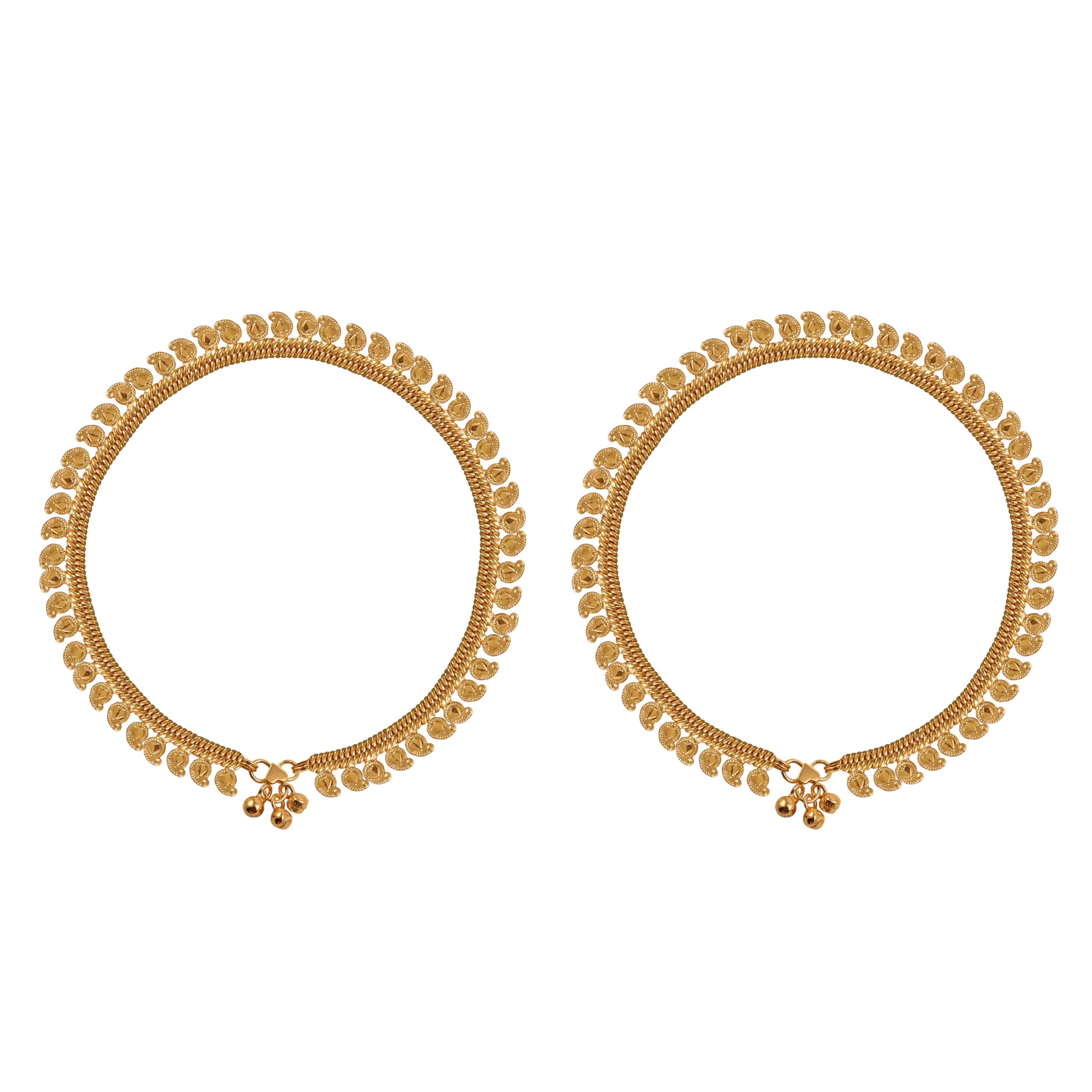 cute gold One Gram Gold Plated & Brass Stylish Anklets Kolusu Payal Ghungroo for Women & Girls (10.5 Inch)(ANK-7019)-picture-22