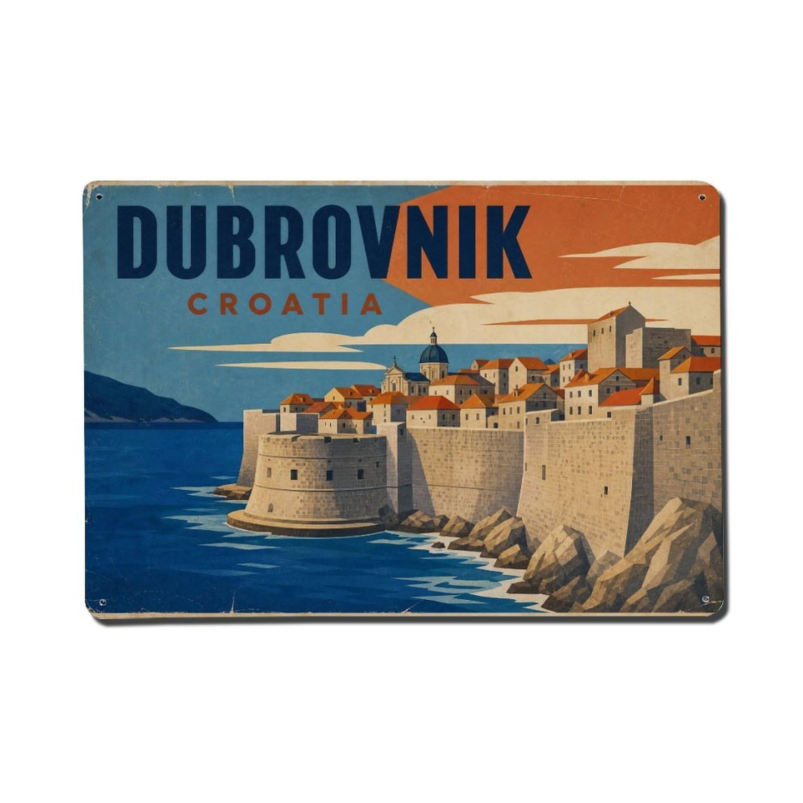 Retro Travel Croatia Dubrovnik Metal Tin Sign