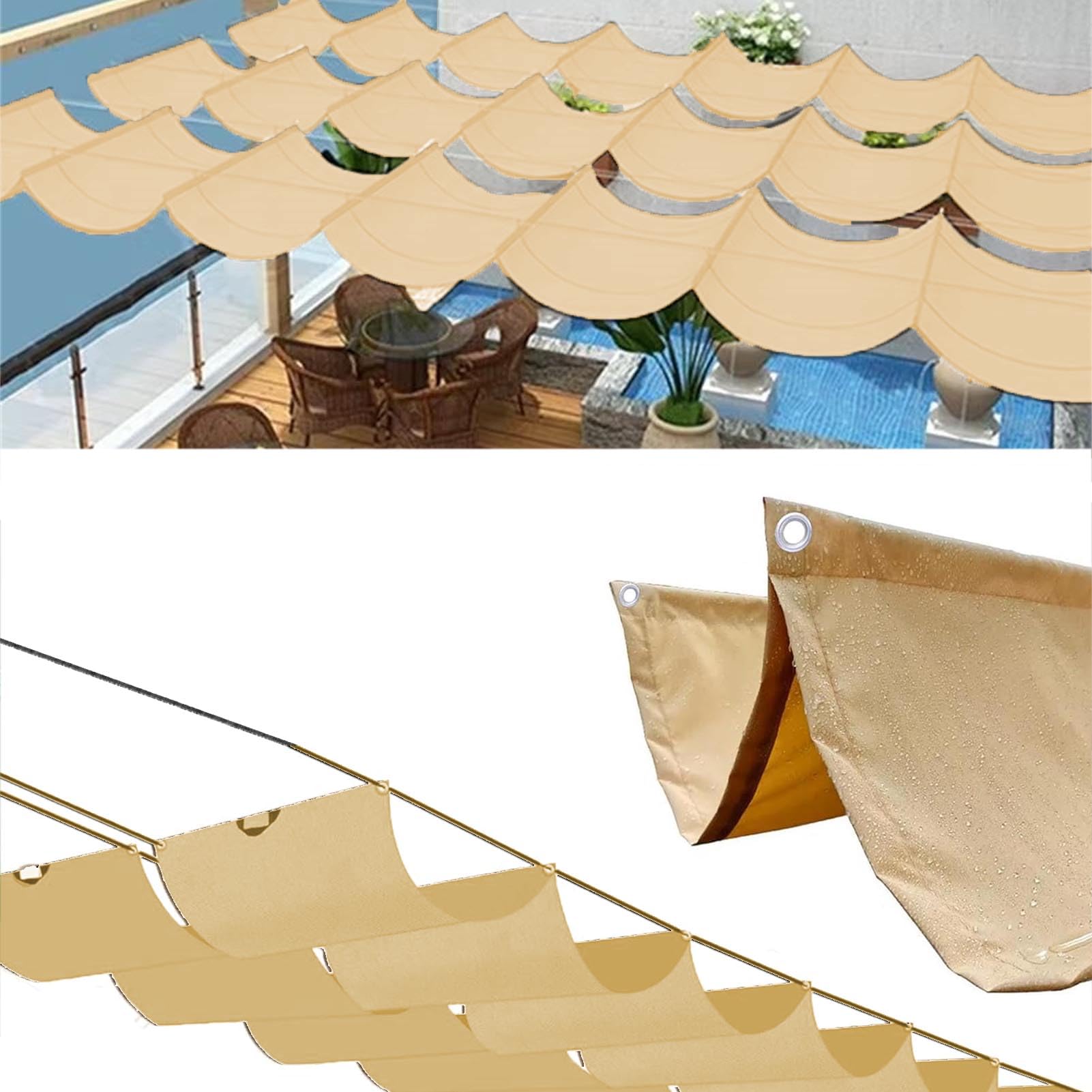 Vela Ombreggiante a Onda Retrattile Tenda a Vela Parasole per Esterno Vele Ombreggianti Impermeabile Telo Parasole con Fune Occhiellato Protezione UV 95% per Giardino Terrazza (Beige,2.5x5m(BxL))