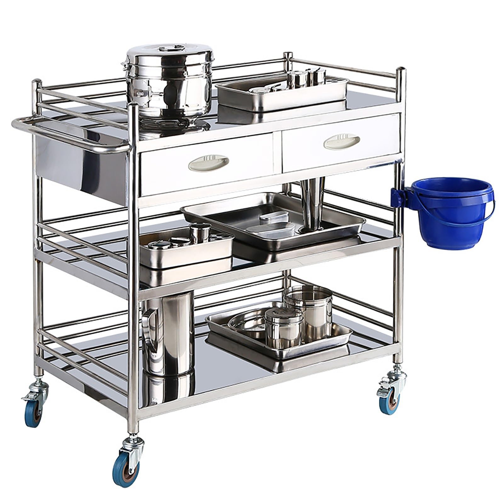 Acciaio inox Carrello, Carrello medico, carrello per laboratorio odontoiatrico con ruote commerciali con ruote silenziose a 360° e un cassetto, carrello con maniglia, per laboratorio, ospedale ( Size