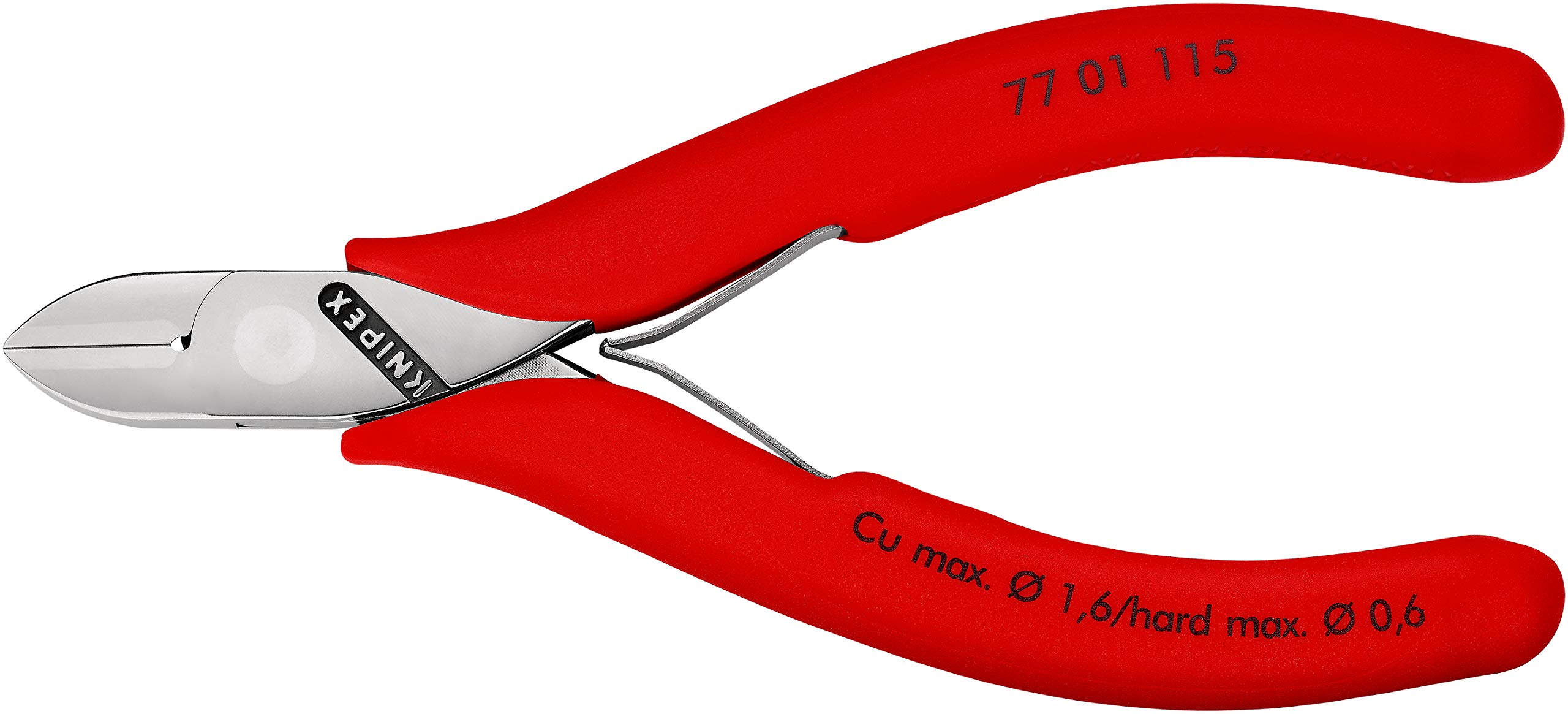 KNIPEX Alicates de corte diagonal para electrónica con articulación machihembrada con cartulinas autoservicio con fundas de plástico, 77 01 115 SB