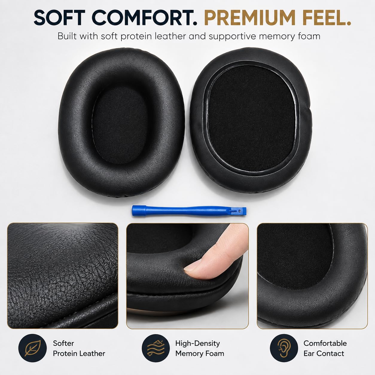 Street27® Replacement Earpad Cushions Compatible with Boat Rockerz 550, Boat Immortal IM 700/IM1000D/IM 1300 Headphones, Earpads with Softer Protein Leather, High-Density Memory Foam Ear Pads — Amazon image 2