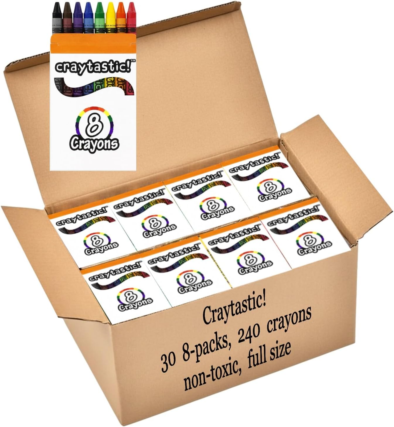 Bulk Crayons, 30 Individual Boxes of 8 colors/count Class Pack - Full Size, Premium (Red, Yellow, Green, Blue, Purple, Brown, Black) Safety Tested Comliant With ASTM D-4236