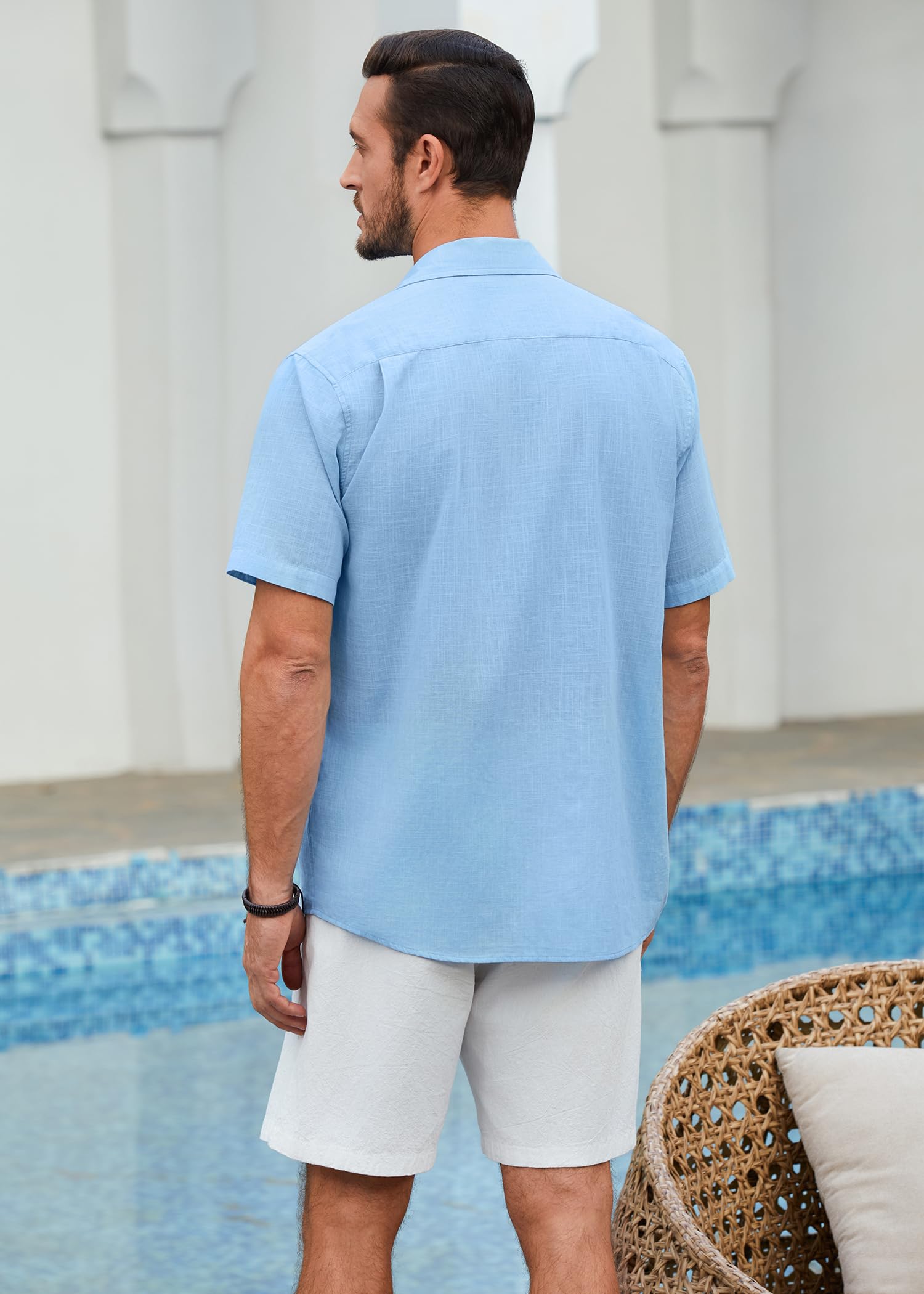 Enlision Chemise Lin Homme Manches Courtes Été Leger Chemises sans Repassage Homme Boutonnée Coupe Régulière Chemisette Décontractée Classique Couleur Unie avec Poche