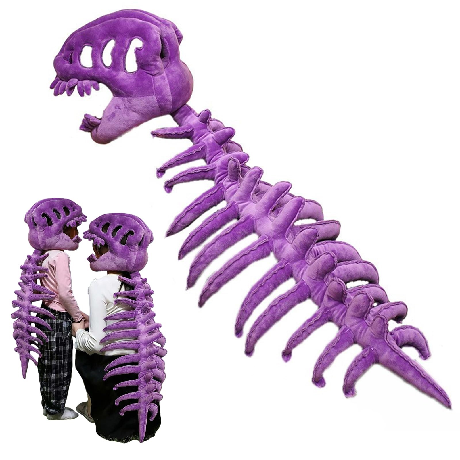 Dinosaur Skeleton Costume | Silly Dino Plush Skeleton Costume Kids Adults | Cozy Spinosaurus Plush Skeletons Hat with Spine | 3D Realistic Skull Prop Outfit for Halloween Cosplay
