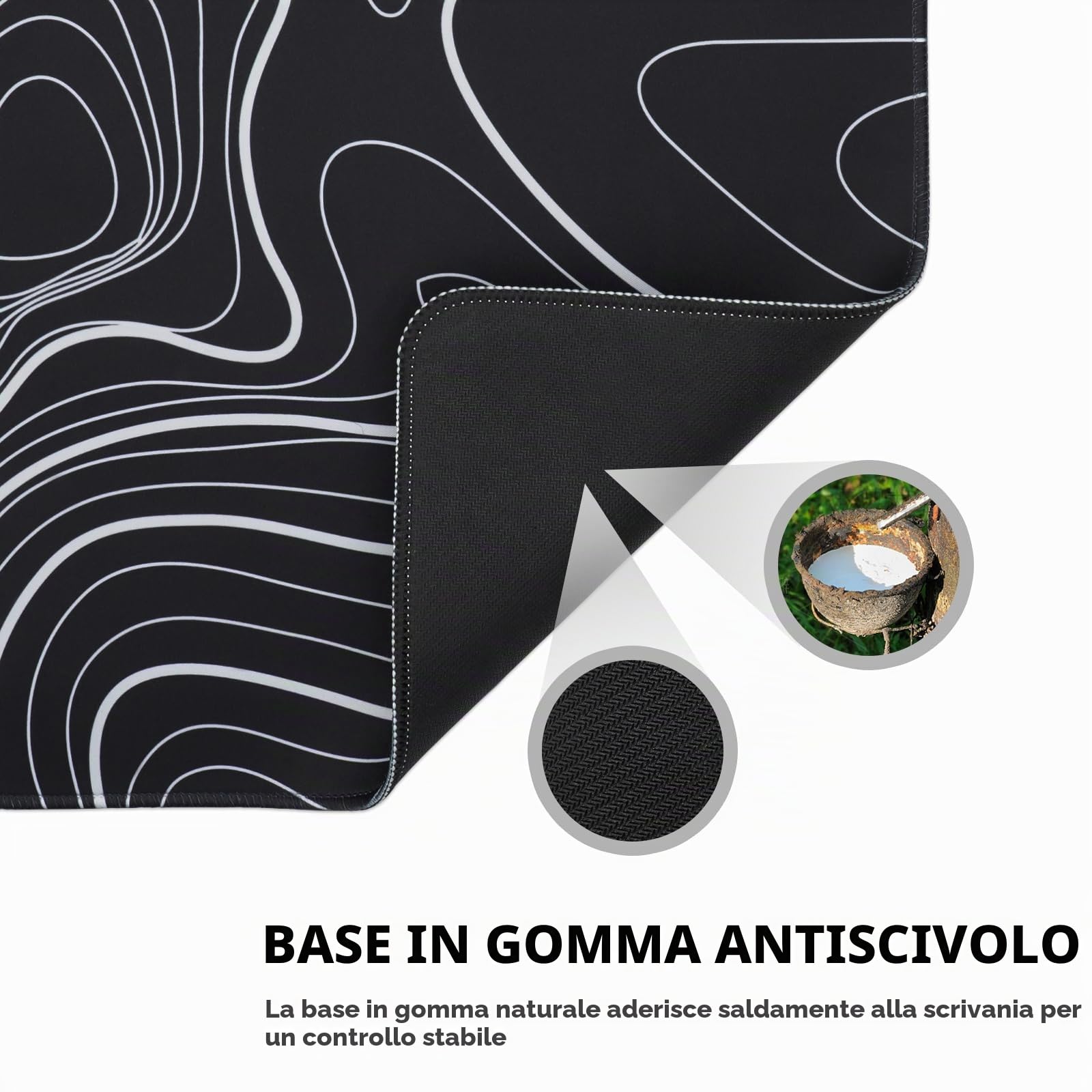 Tappetino mouse XXL gaming,Mousepad 800 x 300mm, tappetino scrivania grande dimensioni con base in gomma antiscivolo per tastiera, PC(Linee bianche e nere)
