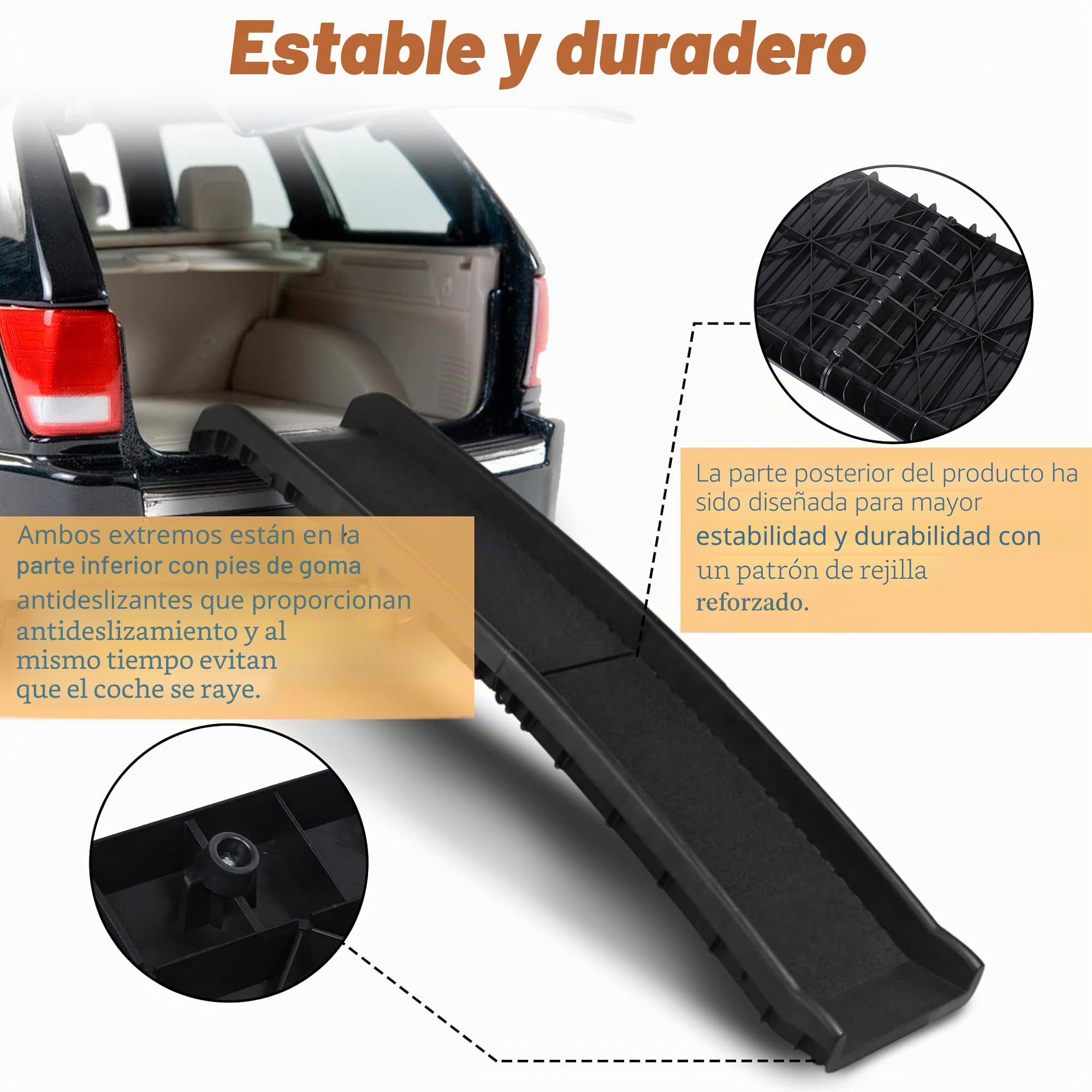UISEBRT Rampa para auto plegable para perros, rampa para coche, ayuda para subir, antideslizante, robusta, hasta 90kg, 156 x 40cm, Negro