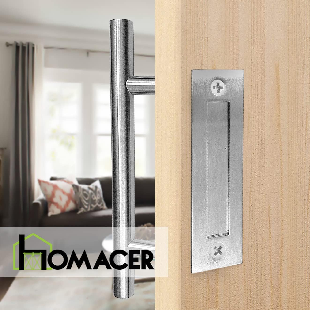 HOMACER Brushed Nickel Pull and Flush Steel Sliding Barn Door Handle, DH010