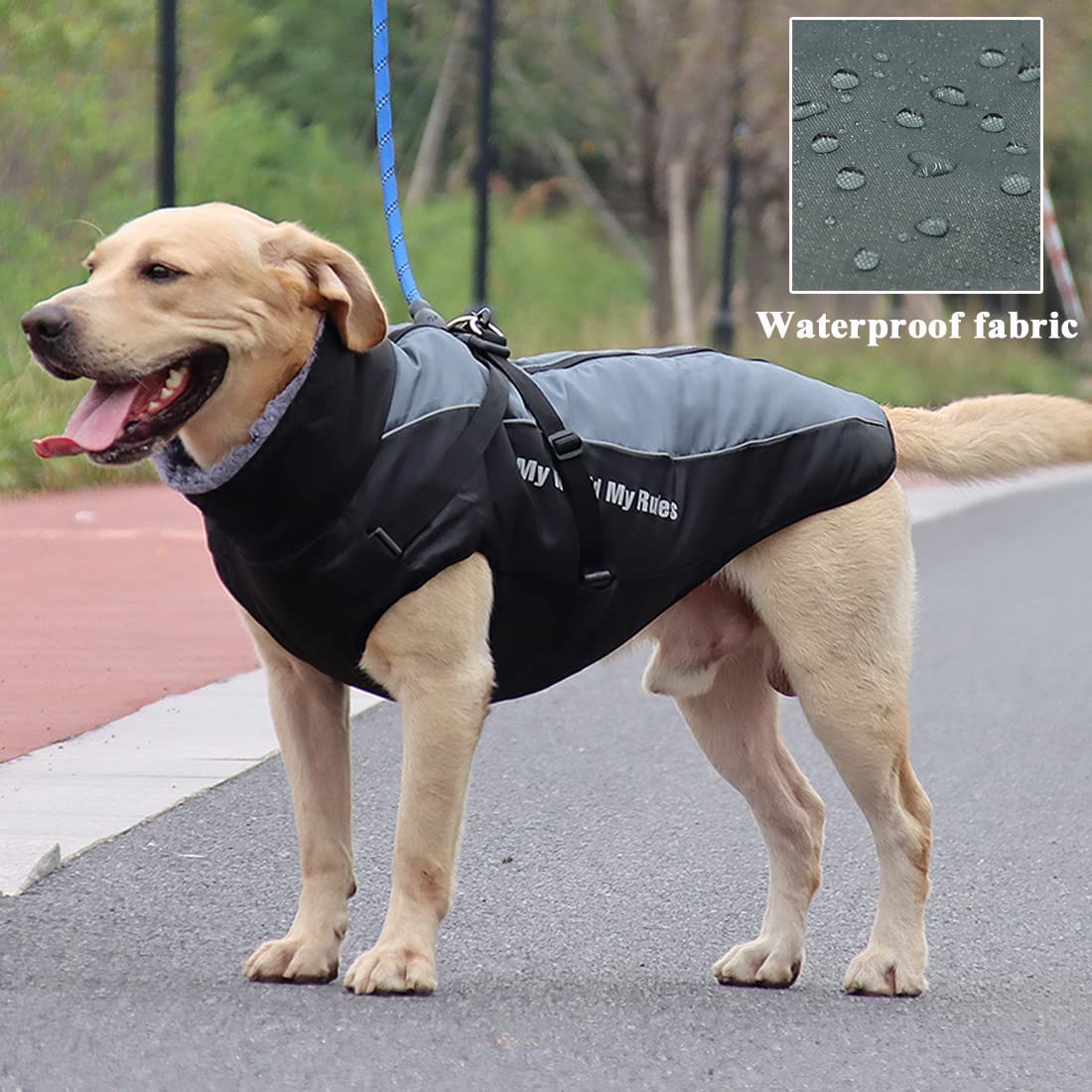 Veste d'hiver 2 en 1 pour chien avec harnais confortable, imperméable, coupe-vent, réversible, manteau d'hiver pour chien chaud pour temps froid, veste pour chiens de taille moyenne et grande