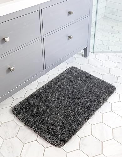 Unique Loom Bano Luxe Bath Mat Collection - Alfombra de área de lujo (1 pies 8 pulgadas x 2 pies 7 pulgadas, rectangular, gris hierro)