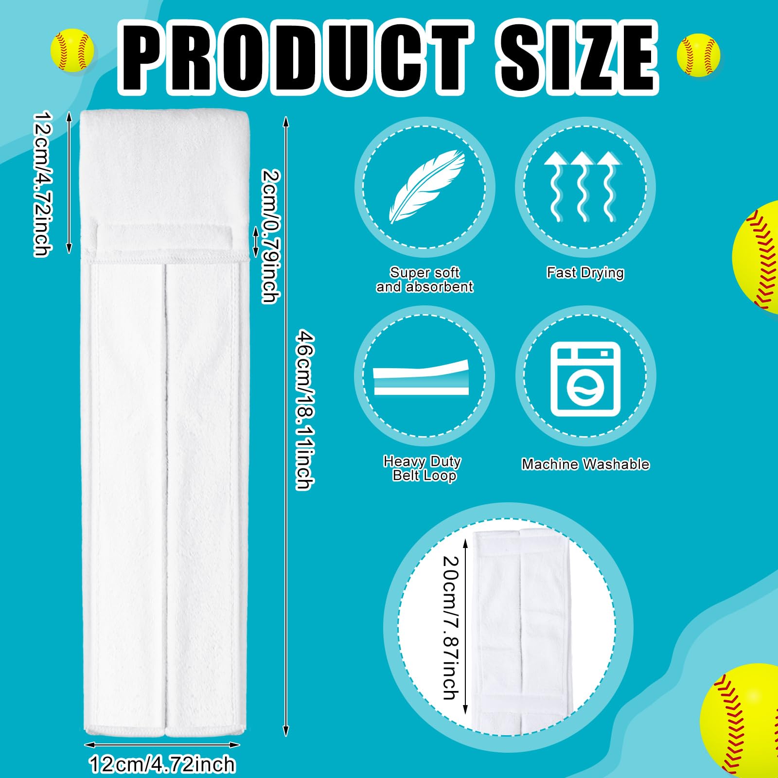 Windkream 5 Pcs Softball Towel Microfiber Softball Field Towel with Hook and Loop Closure Softball Hand Towels Sweat and Maintaining Grip Softball Handkerchief for Softball Pitching Gym Sports, White