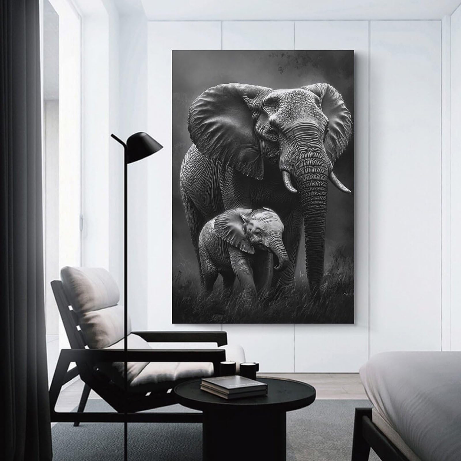 Junmoney Home Decor Wall Art Elephant Family Portrait, 24x36inch(60x90cm), for Bedroom Decor, Cosy Corners Or Studios, Decorative Wall Art for Cosy Rooms