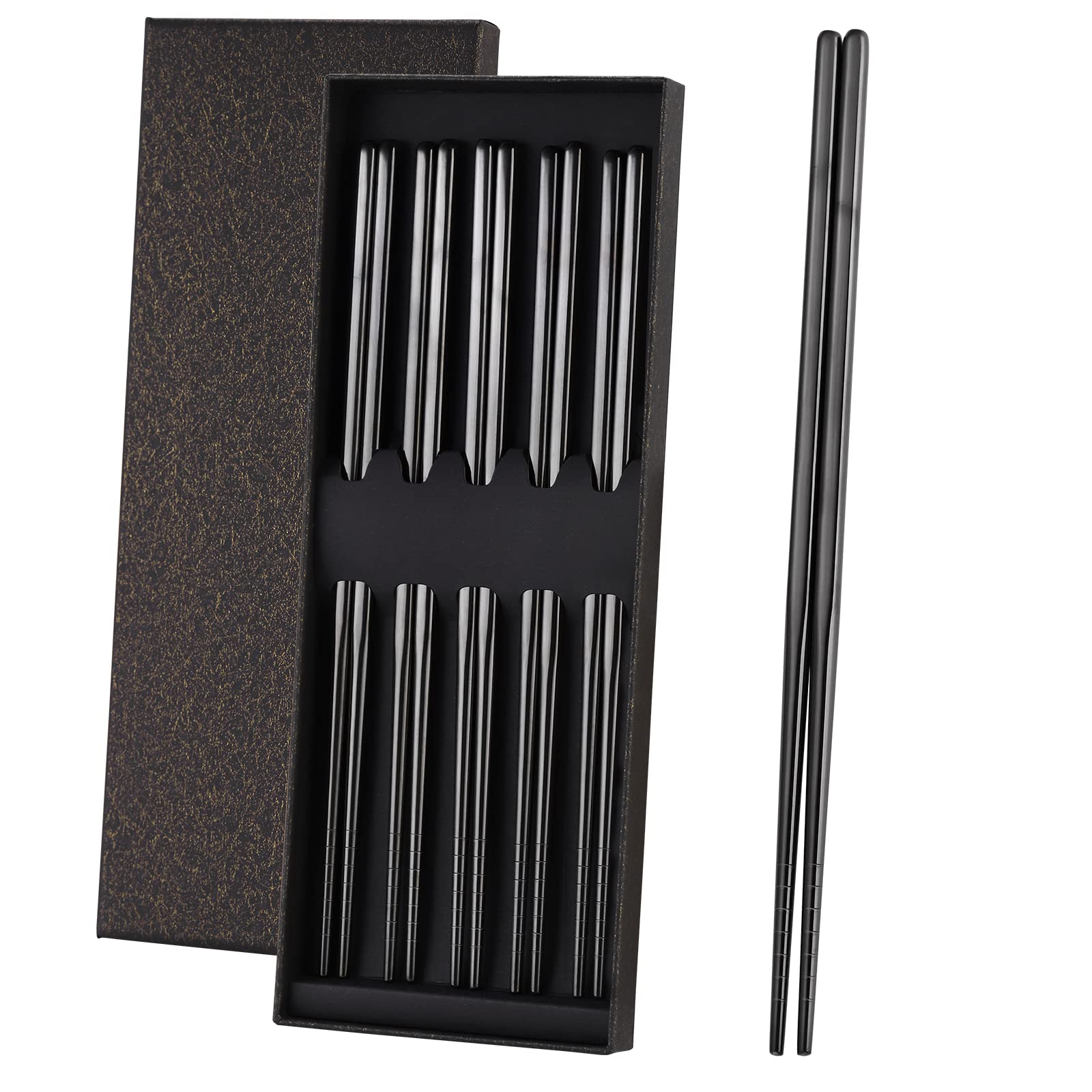 Gold Stainless Steel Chopsticks - Reusable Chopsticks - 5 Pairs Dishwasher Safe Metal Chopsticks - Easy to Use - Pressure Line Lightweight Chop Sticks- Gift Set（9 Inch ） — Amazon image 8