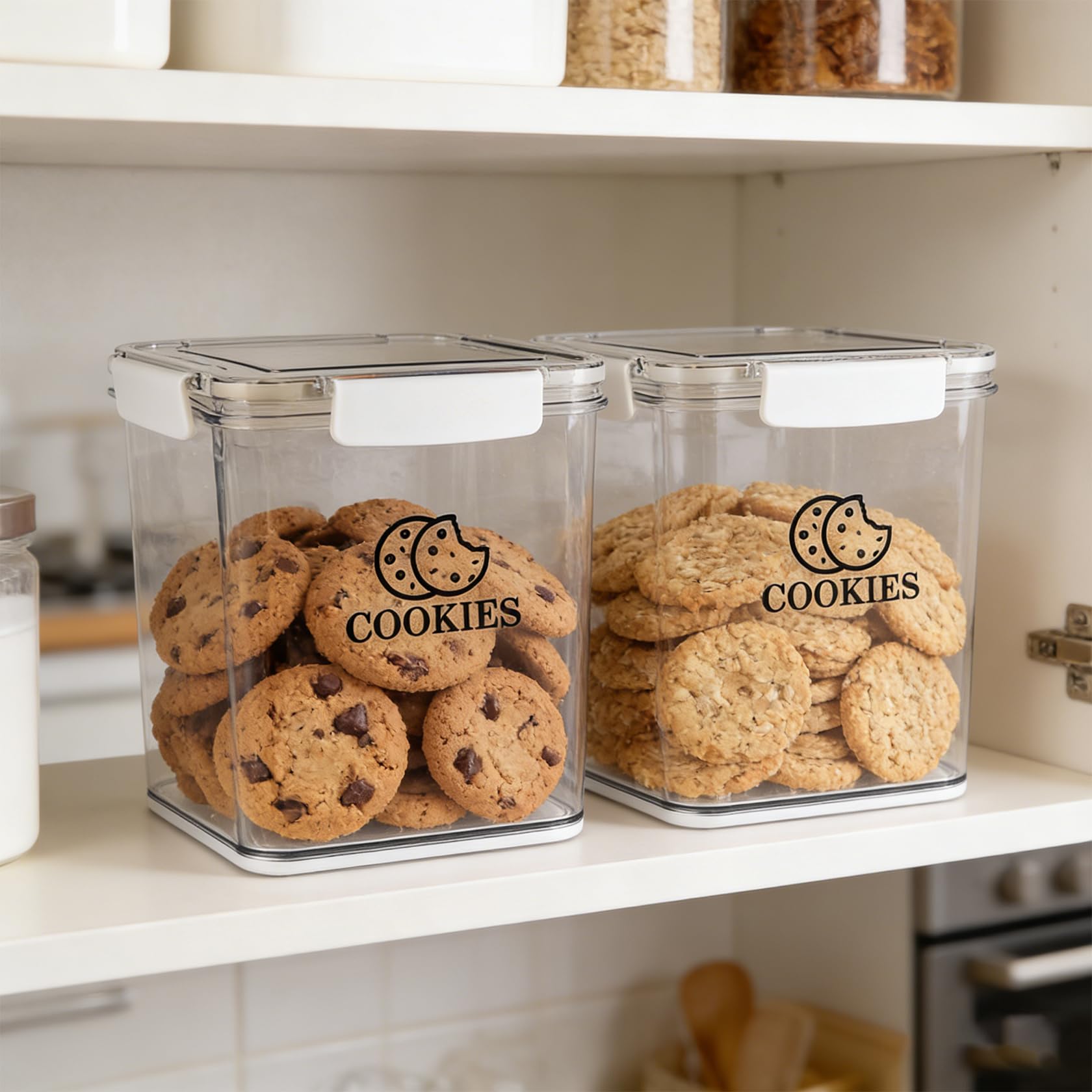 Juego de 2 tarros de galletas – Juego de 2 tarros de almacenamiento para galletas transparente hermético, bonito contenedor de almacenamiento de galletas de plástico con tapa, para aperitivos