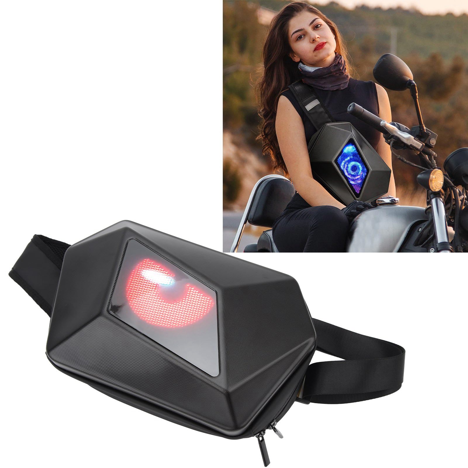 Ausla Plecak z wyświetlaczem LED, wodoodporny plecak USB 5 V LED z regulowanym paskiem na ramię, do podróży, sterowanie za pomocą aplikacji na telefon komórkowy, #311