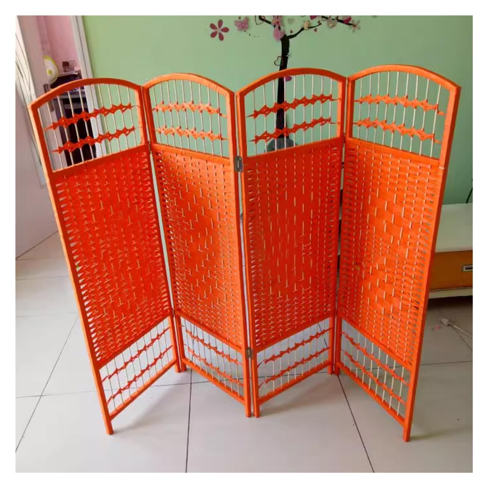 GOCHUSX Freestanding Privacy Screen, Folding Screen Room Dividers, Home Weave Fiber 4Panels Room Divider，Indoor Outdoor Movable Protective Separator Partition Decorative(Orange,60x30cm-3PCS)