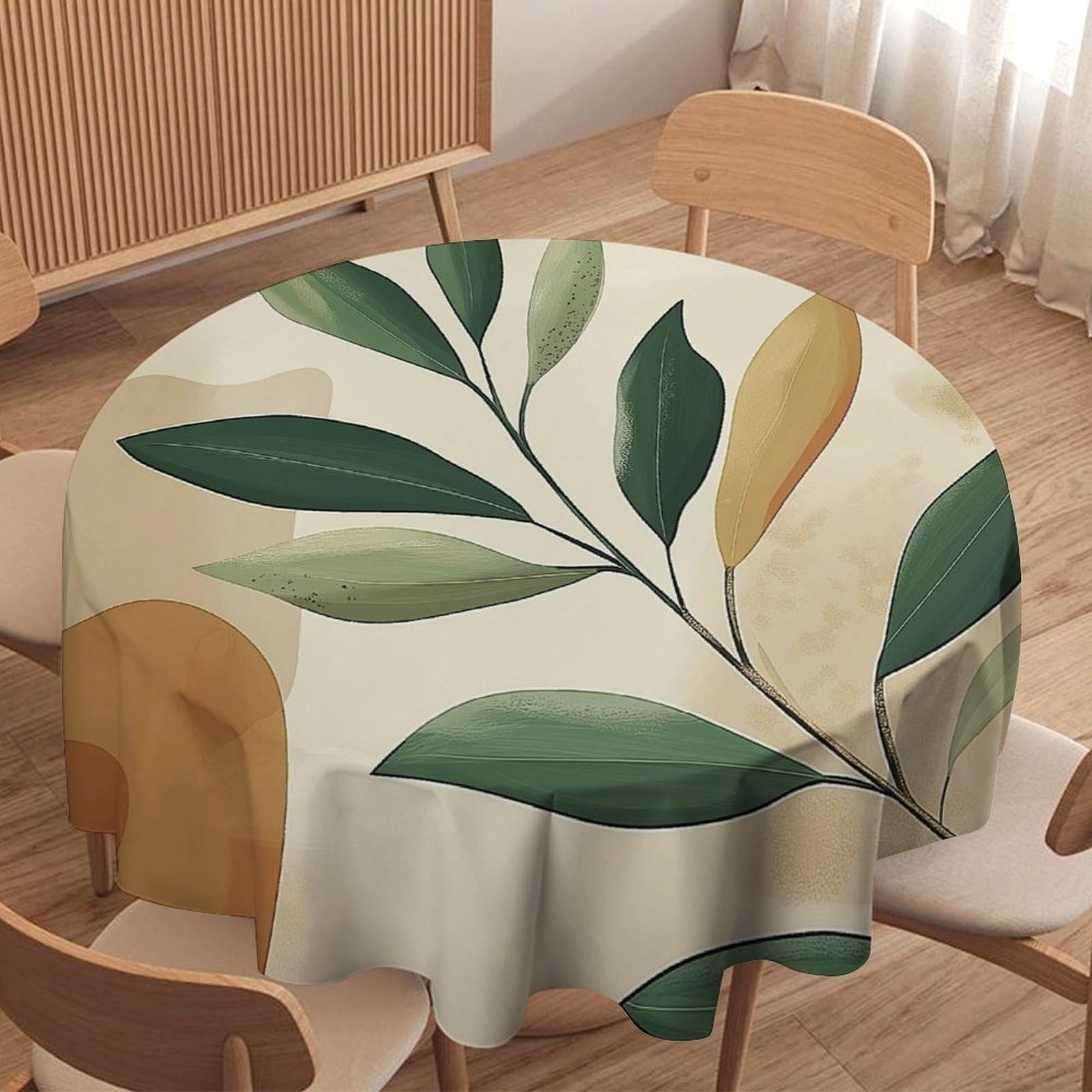ORDOBO 3D Printed Tablecloth - Cartoon Leaves Round Tablecloth Wipeable For Kitchen Dinner Picnic Party Home Fashion Print Table Cover Decoration 152X152Cm