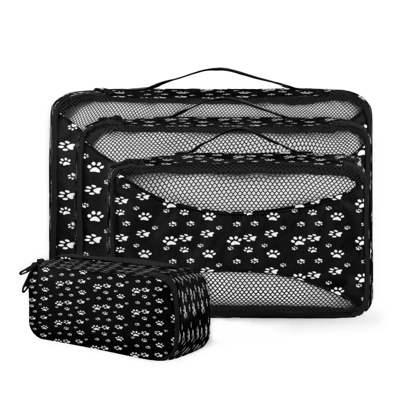 CNNINGYI 4 Set Packing Cubes for Travel, Dog Paw Print Packing Cubes for Women, Travel Luggage Packing Organizers, Packing Cube Set, Paw Print