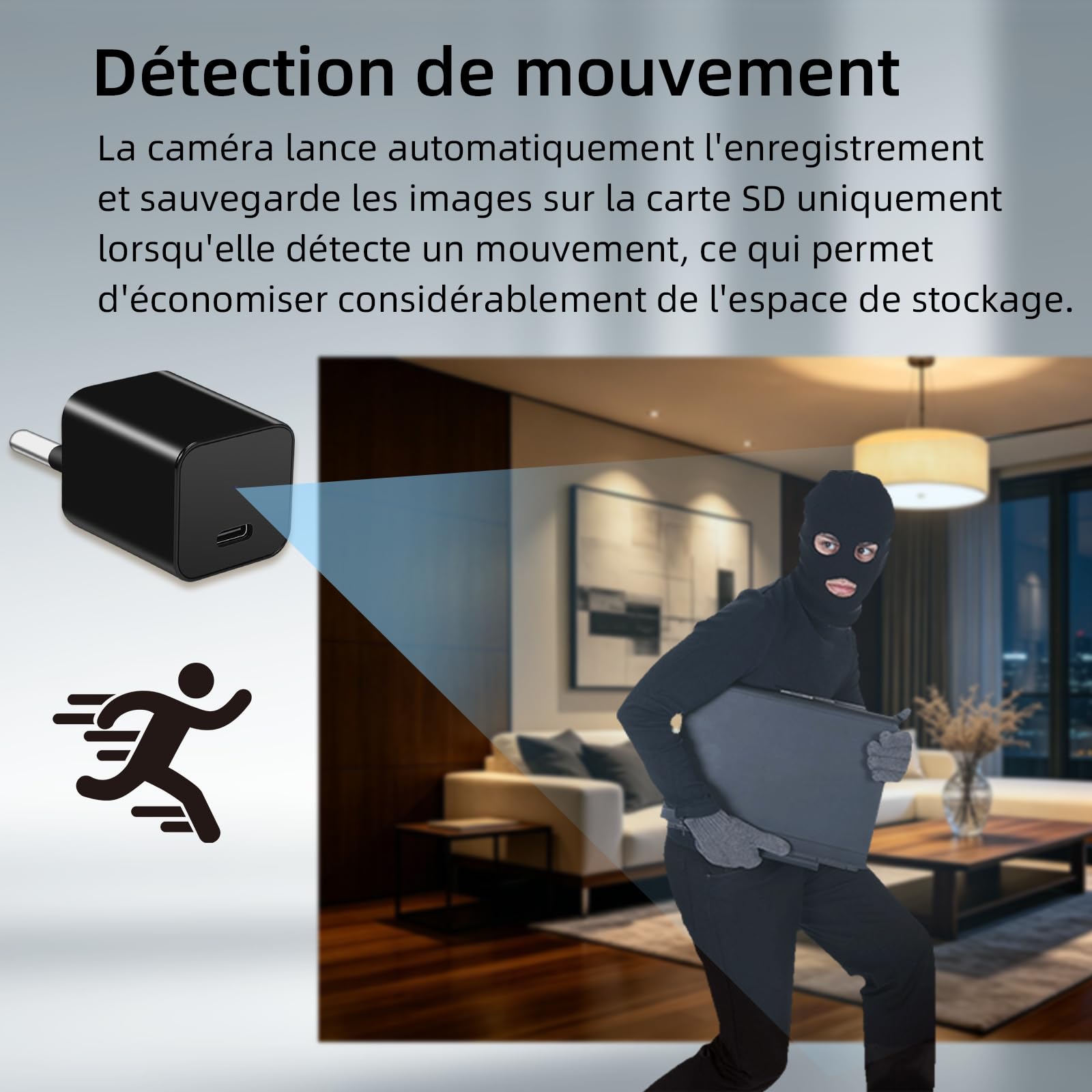 Mini caméra HD 1080P, caméra de sécurité domestique portable plug‑and‑play | détection de mouvement, idéale pour la surveillance 24h des enfants, animaux de compagnie, bureau et entrepôt, sans Wi-Fi.