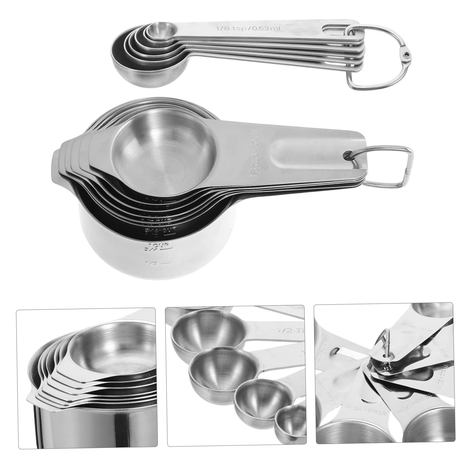 SOIMISS 2sätze Messbecher und Messlöffel Set aus Edelstahl für Flüssige und Trockene Zutaten mit Stapelbarem Design und Ergonomischen Griffs Enthält Verschiedene für Genaues Abmessen Beim