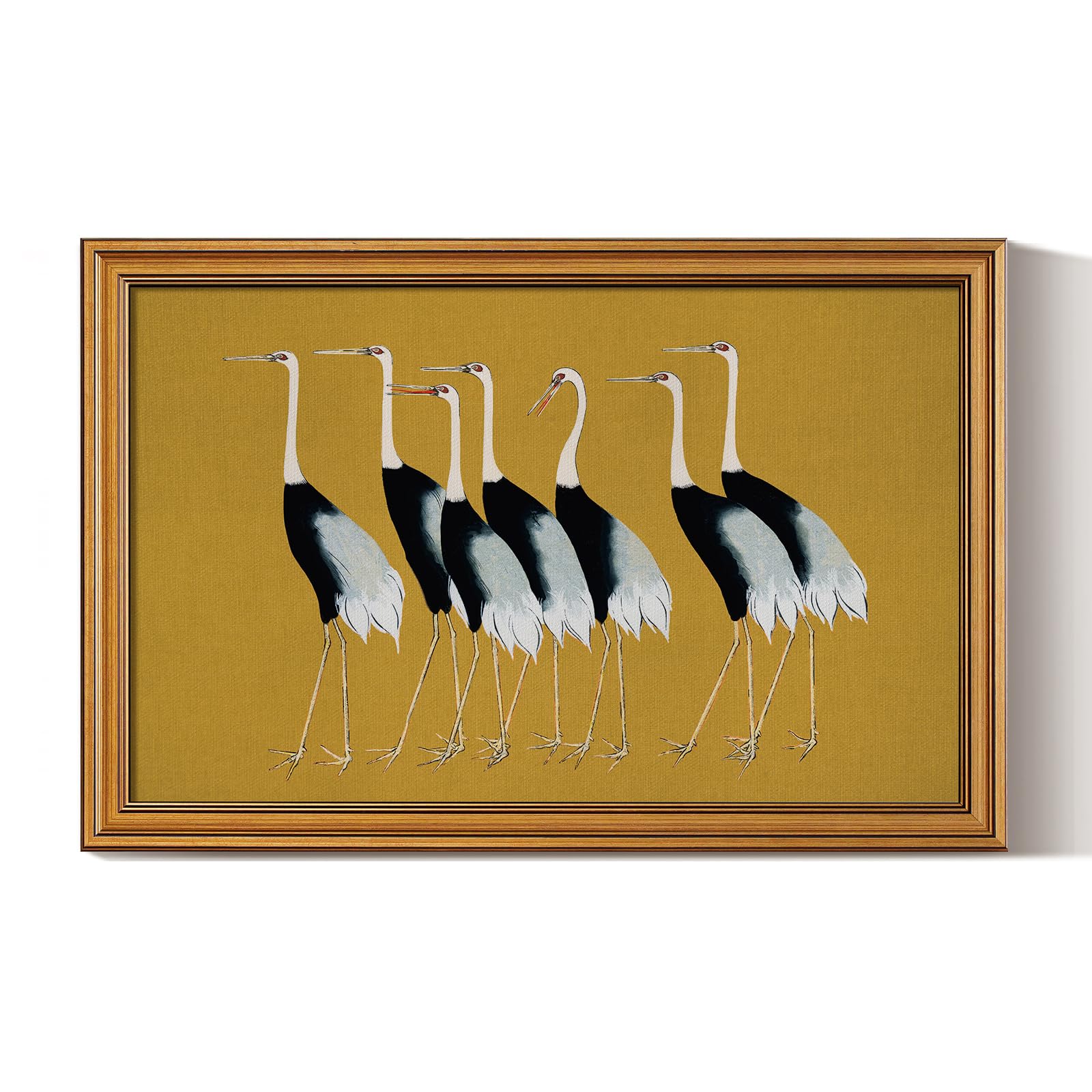 HUARCEY Gold Framed Vintage Wall Art for Living Room, Animals Painting Prints Shelf Decor for Kitchen, Aesthetic Bedroom Wall Art Decor, Christmas Gifts for Friends or Family (Seven Cranes 16"x24")