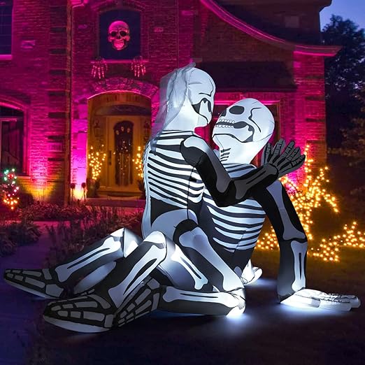 GOOSH 6.5 FT Long Halloween Inflatables Skeleton Outdoor Decorations Blow Up Yard Cuddling Couple Lovers with Built-in LEDs for Garden Lawn Indoor Party Decor