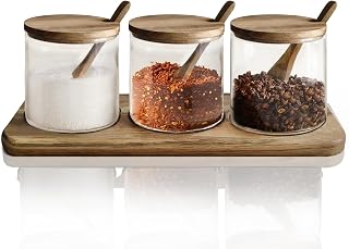 Condiment Containers with lids 3 pack Seasoning Box Condiment Pots Jars with Spoons Container