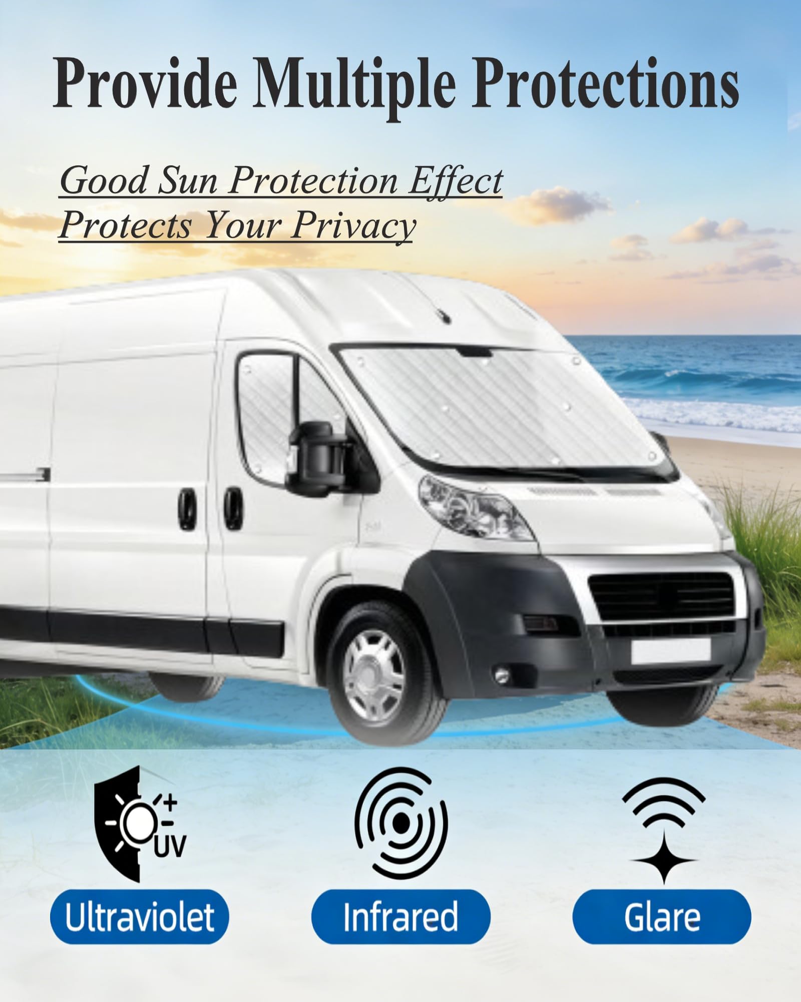 Osłona przeciwsłoneczna na przednią szybę samochodu do F-ord Transit Custom 2012-2024 (3 szt. Fiat Ducato 06-24)
