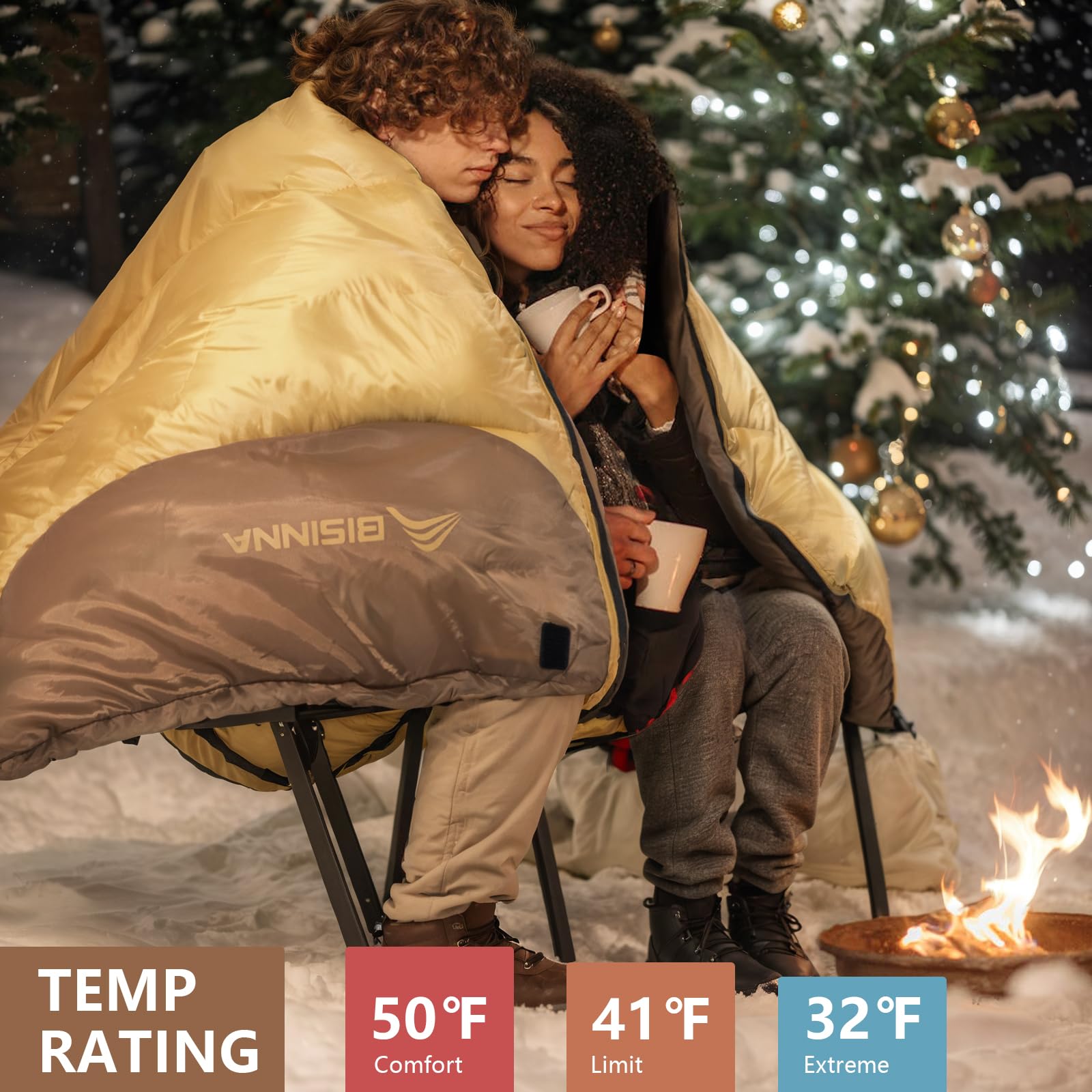 BISINNA Saco de Dormir Doble de Invierno 0 Grados, Gran Saco de Dormir cálido Impermeable, Adecuado para Acampar al Aire Libre, caravaning Viaje 4.2kg