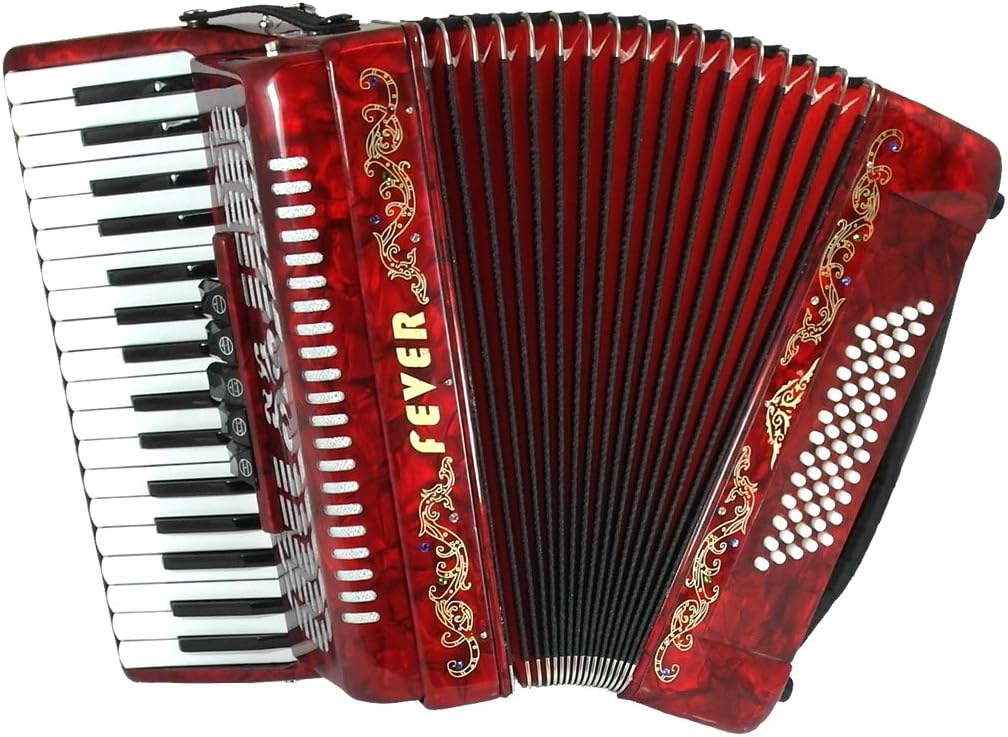 Fever F3460-RD Piano Accordion with 5 Switches, 34 Keys and 60 Bass, Red