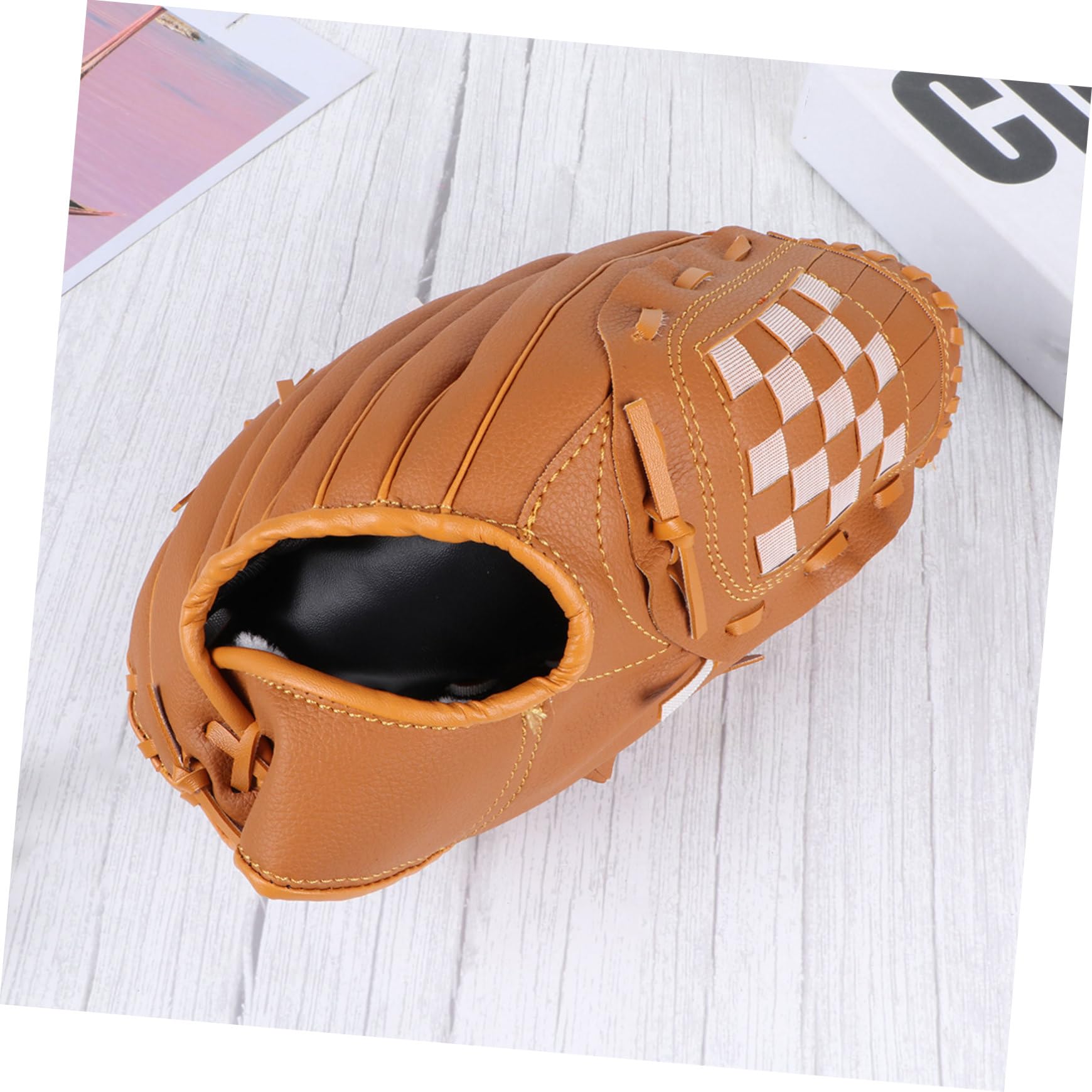 iplusmile Guanto da Baseball e Softball per Mano Lavorata Pvc Colore Giallo Cinturino Regolabile Palmo Imbottito Talloni Flessibili